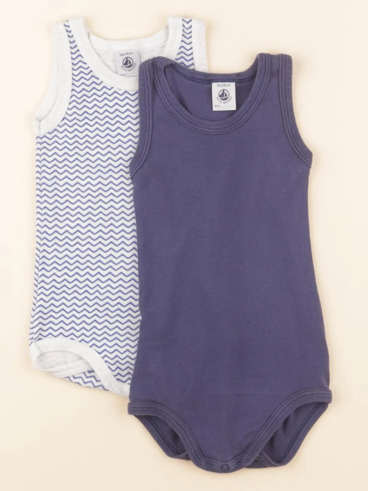 Petit Bateau - lot de 2 bodies en coton bleu - 18 mois