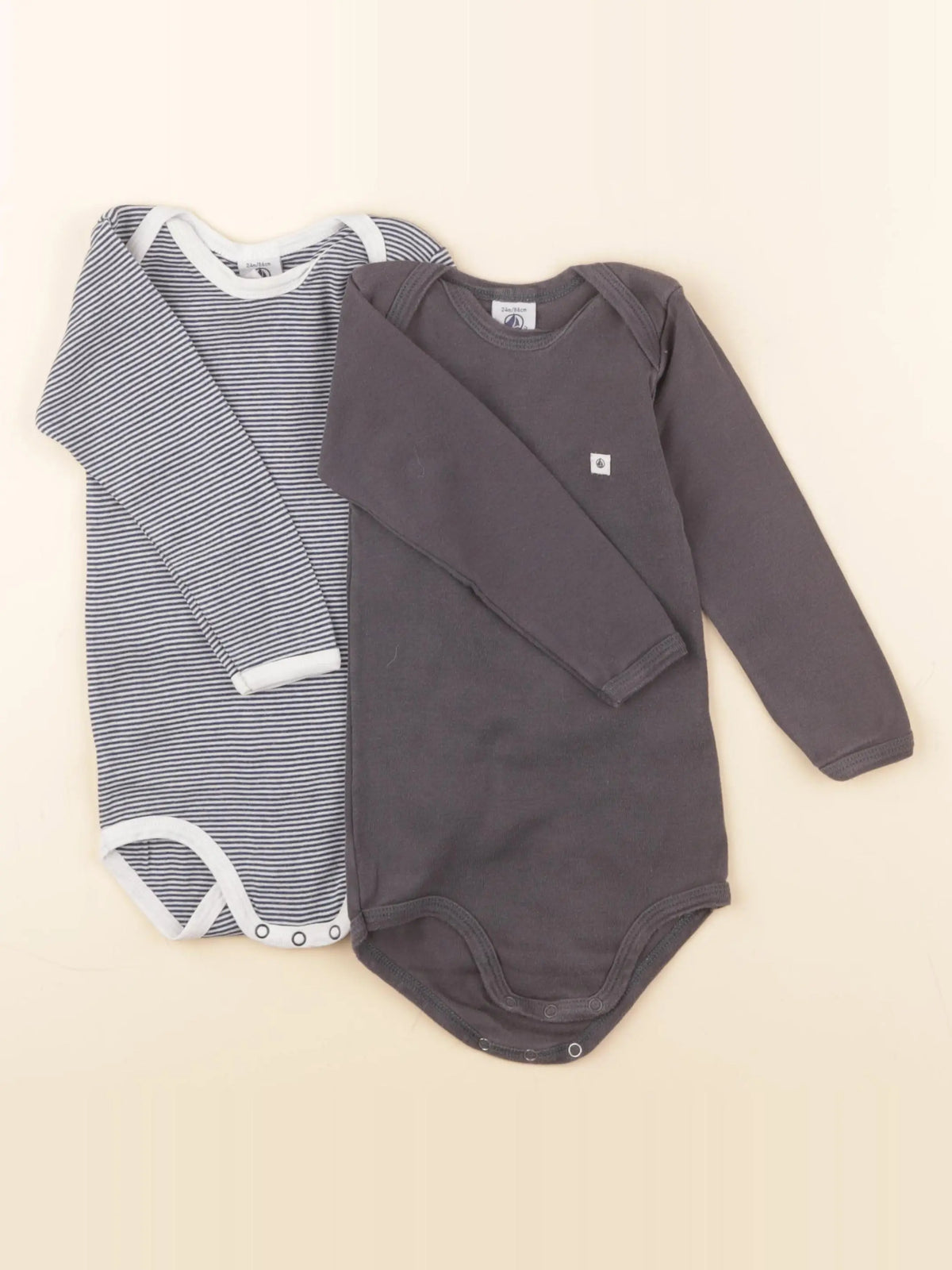 Petit Bateau - lot de 2 bodies en coton bleu, gris - 24 mois