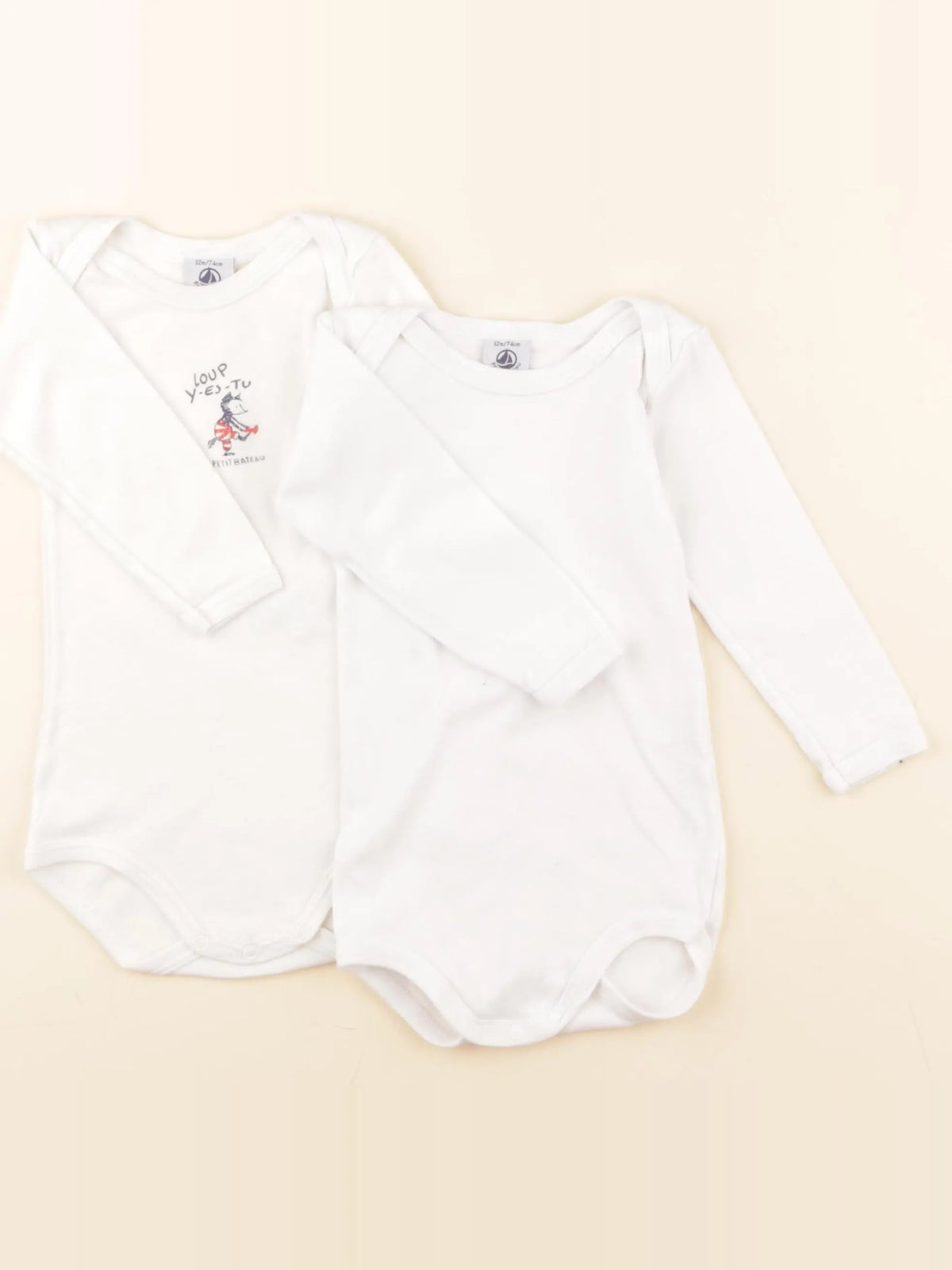 Petit Bateau - lot de 2 bodies en coton blanc - 12 mois