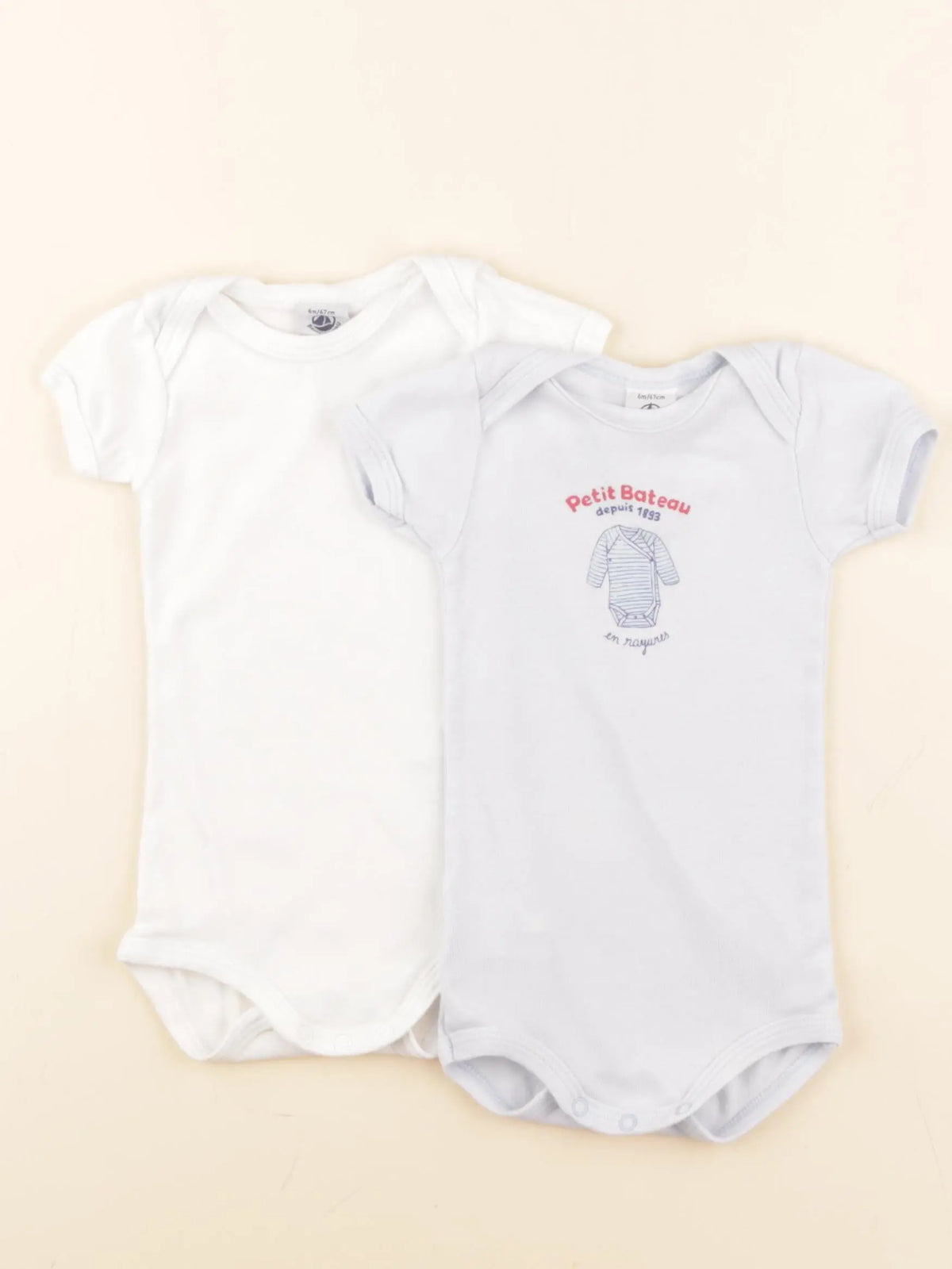 Petit Bateau - lot de 2 bodies en coton blanc, bleu - 6 mois