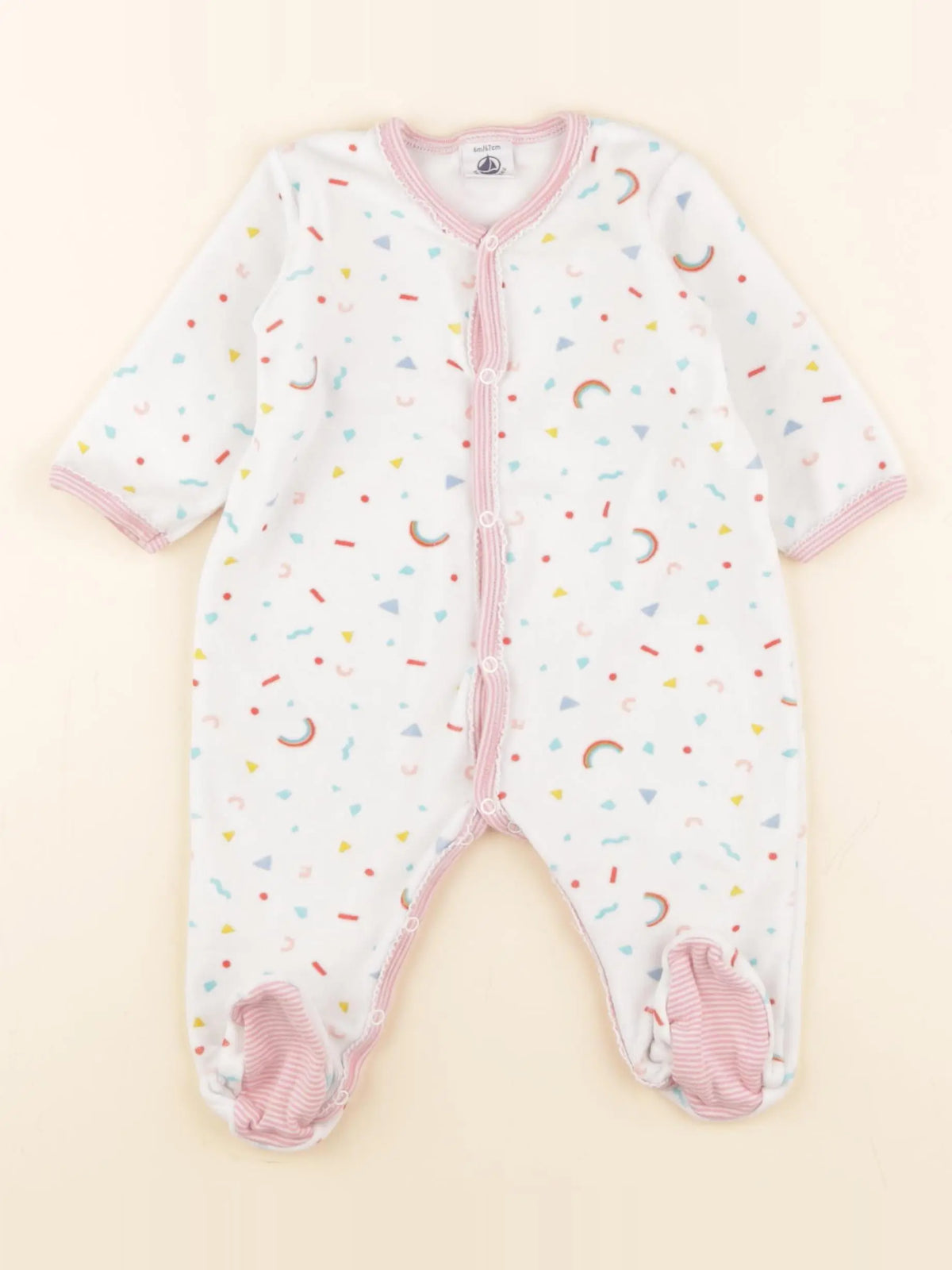 Petit Bateau - pyjama velours blanc - 6 mois