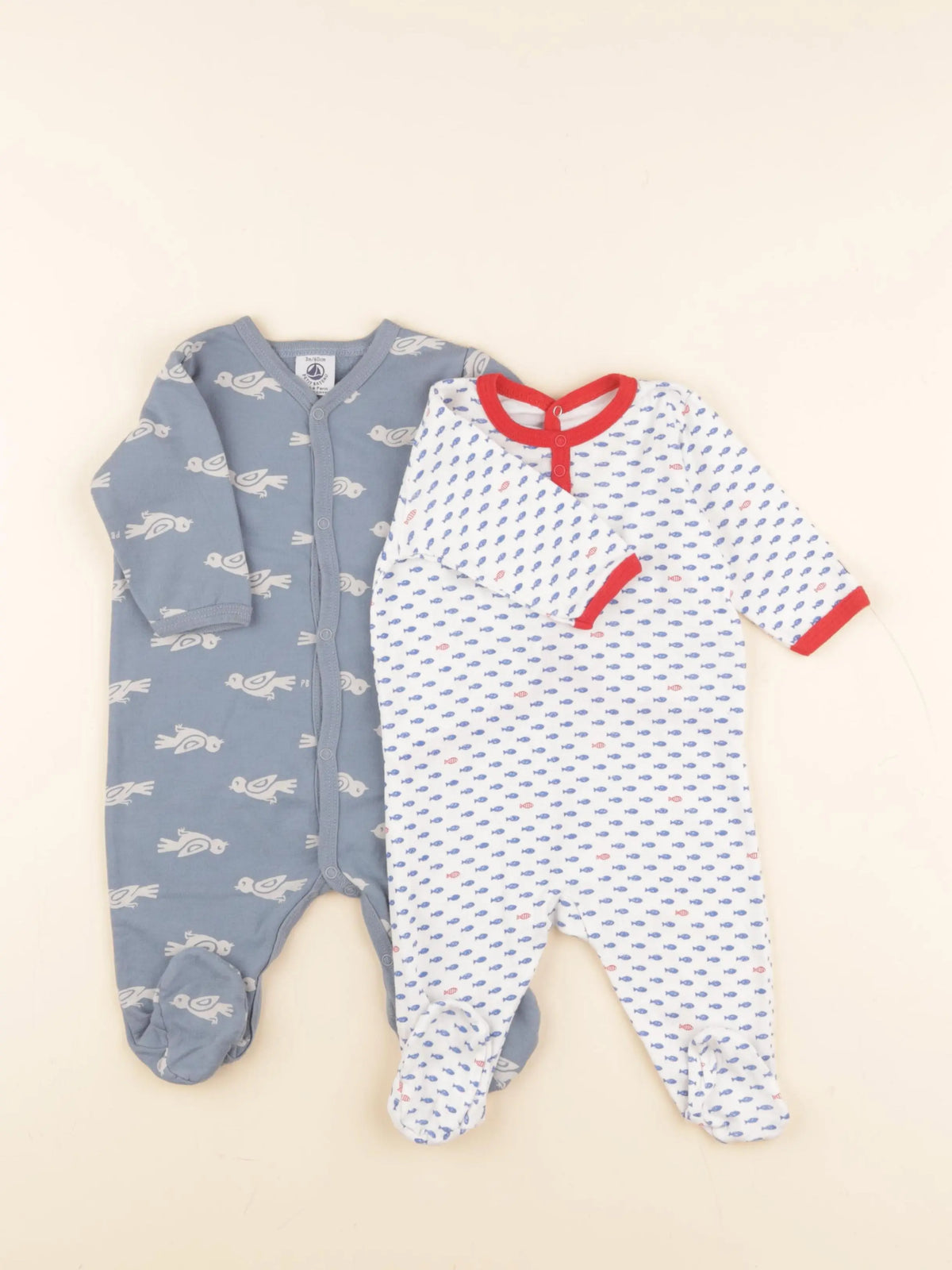Petit Bateau - lot de 2 pyjamas coton blanc, bleu - 3 mois