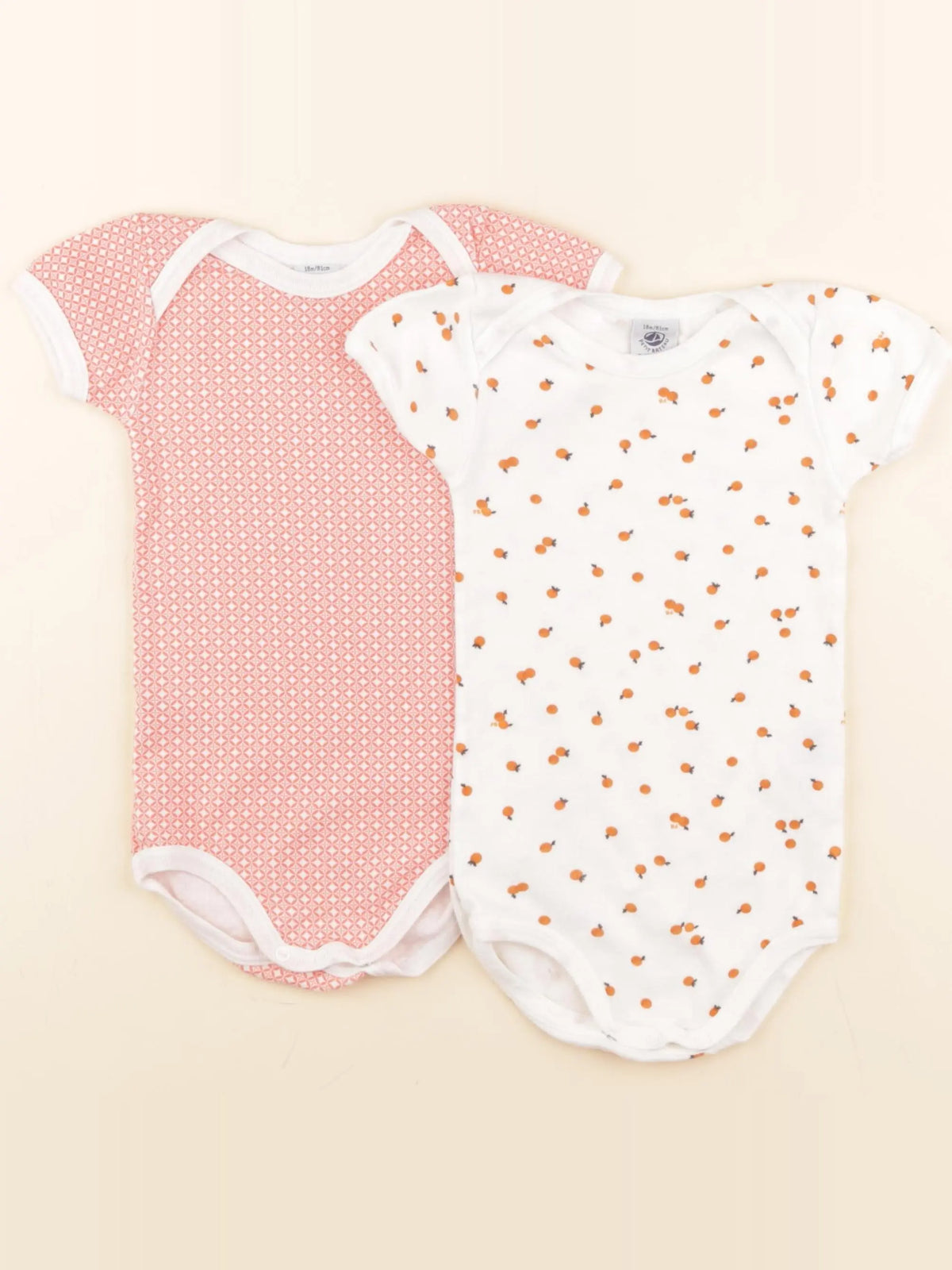 Petit Bateau - lot de 2 bodies en coton blanc, orange - 18 mois