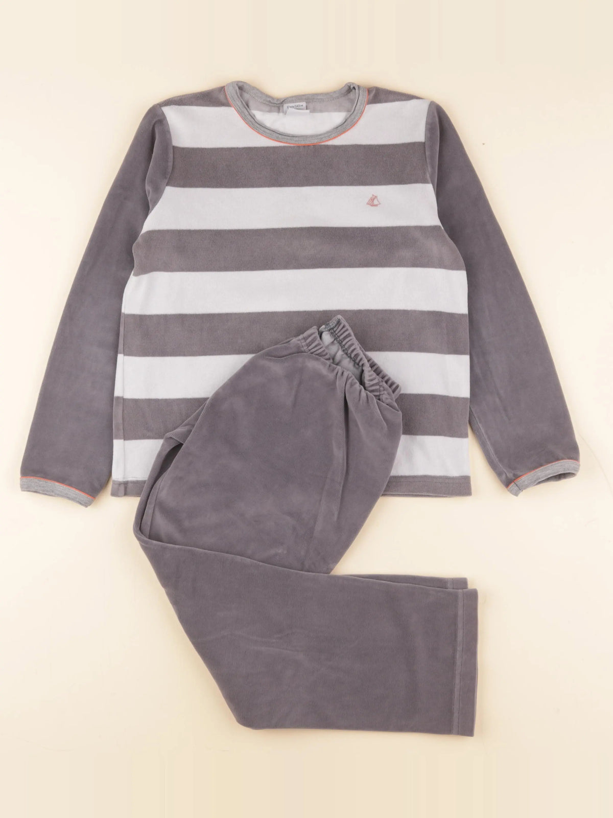Petit Bateau - pyjama velours blanc, gris - 10 ans