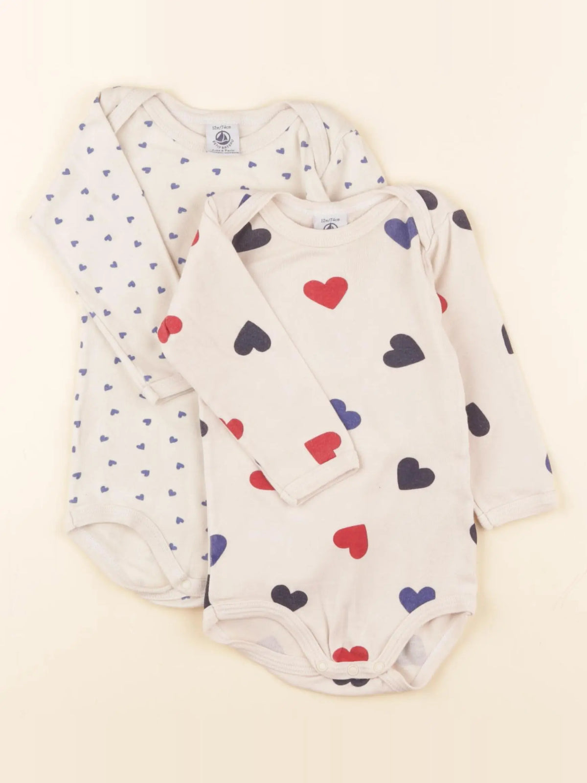 Petit Bateau - lot de 2 bodies en coton beige - 12 mois