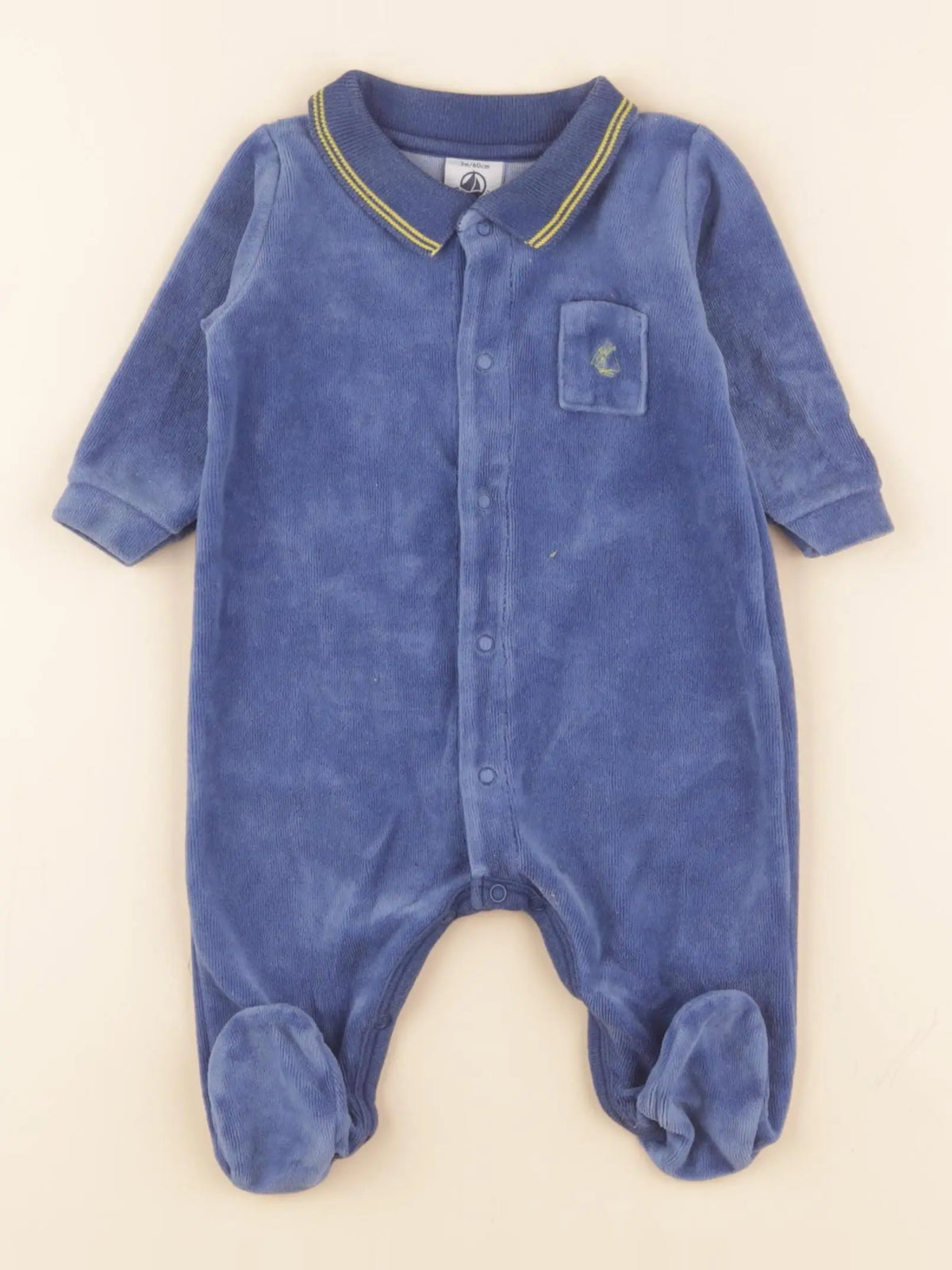Petit Bateau - pyjama velours bleu - 3 mois