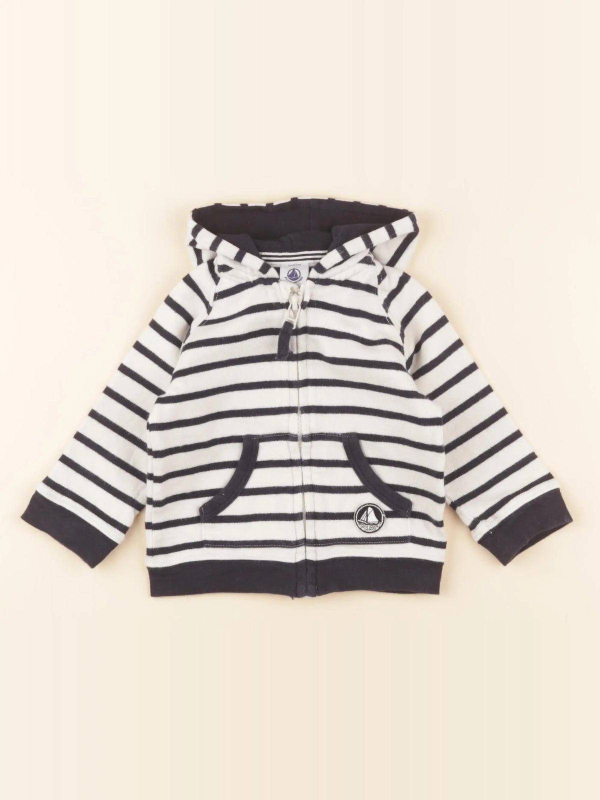 Petit Bateau - sweat bleu, blanc - 6 mois