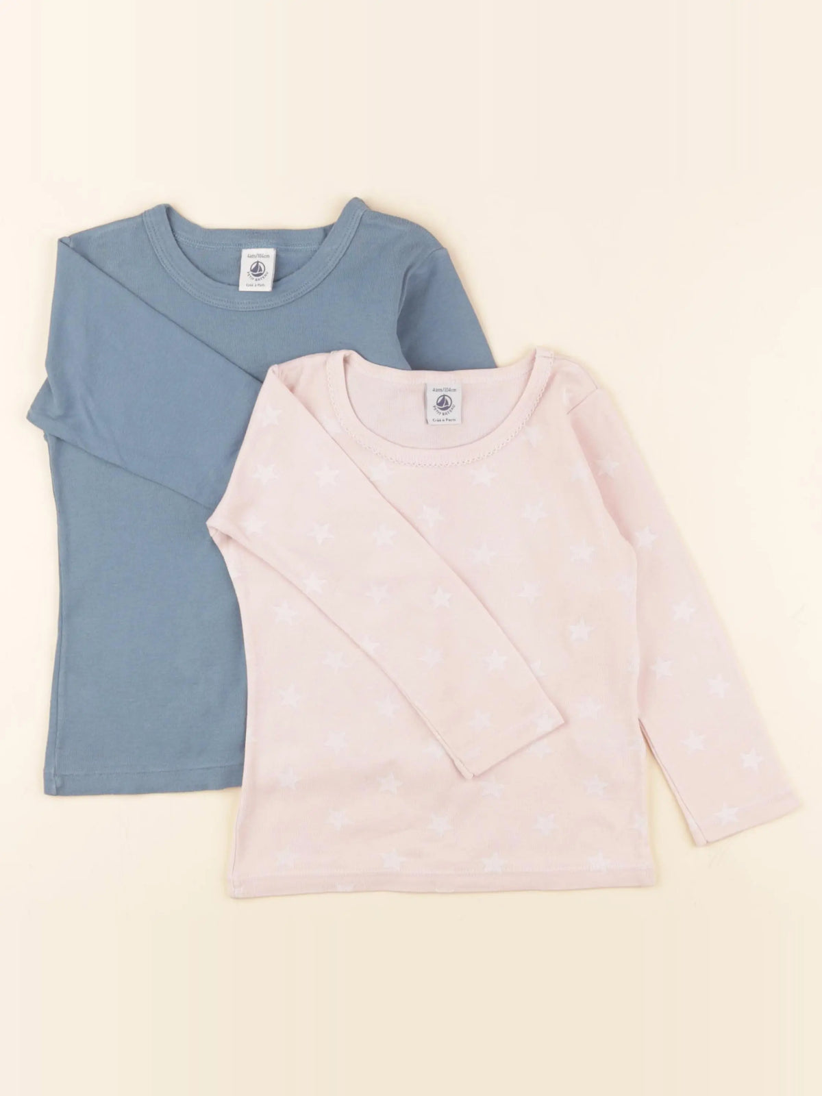 Petit Bateau - lot de 2 maillots de corps bleu, rose - 4 ans