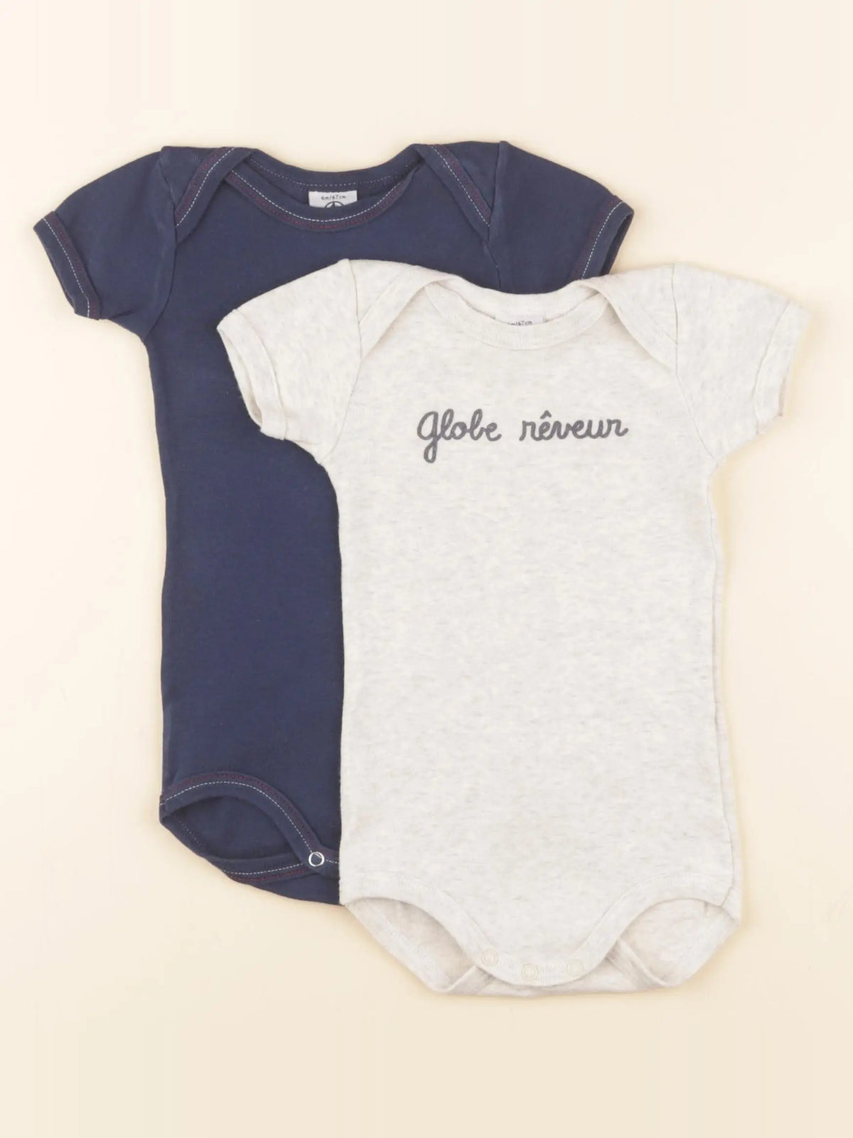 Petit Bateau - lot de 2 bodies en coton gris, bleu - 6 mois