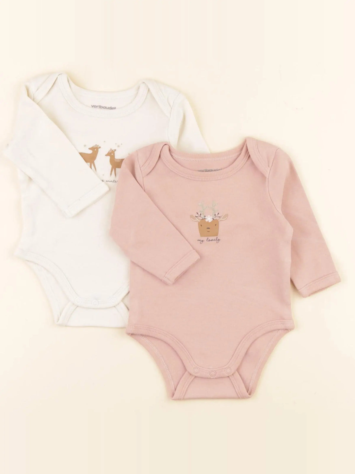 Vertbaudet - lot de 2 bodies en coton blanc, rose - 3 mois