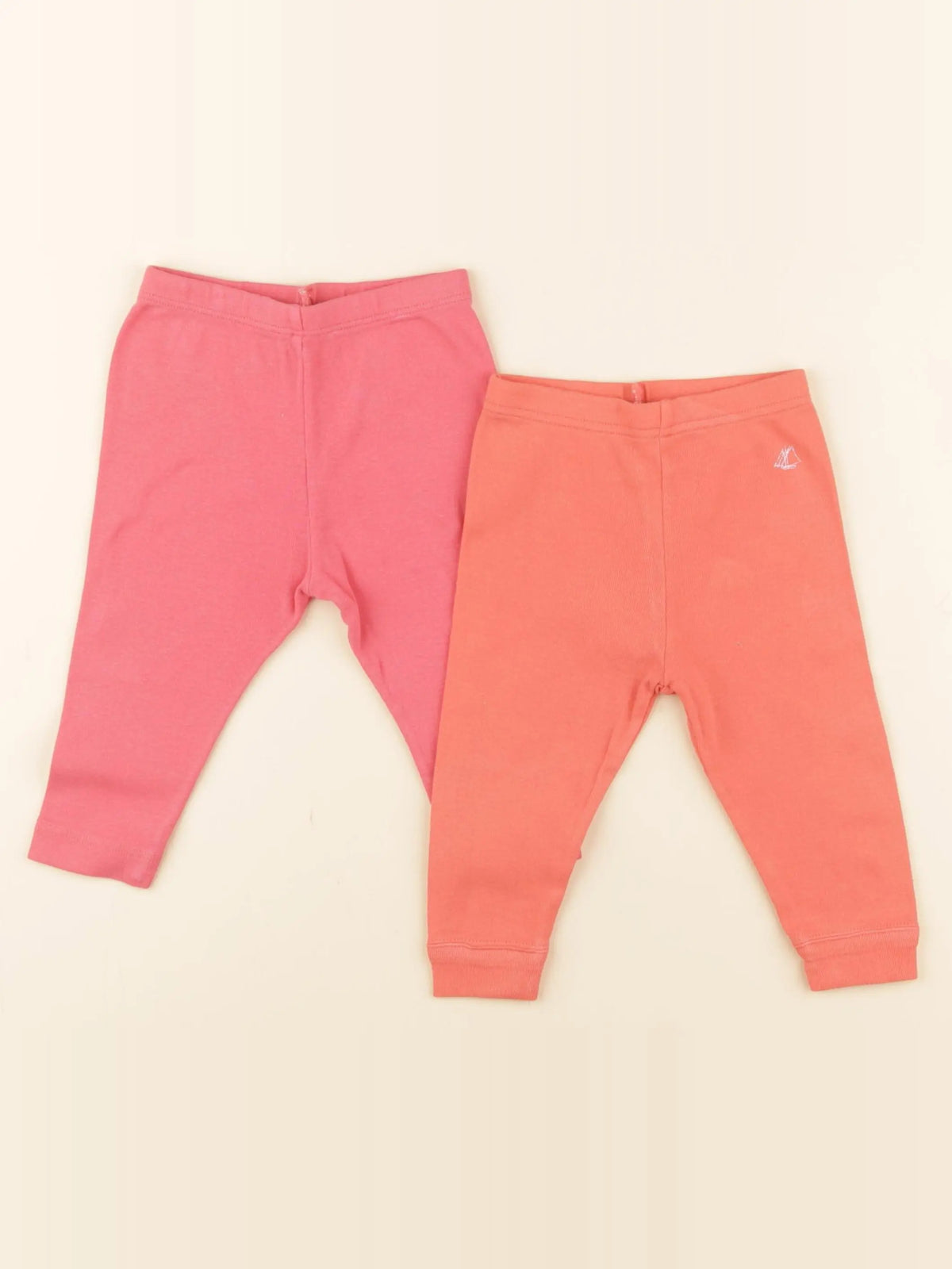 Petit Bateau - lot de 2 leggings orange, rose - 6 mois