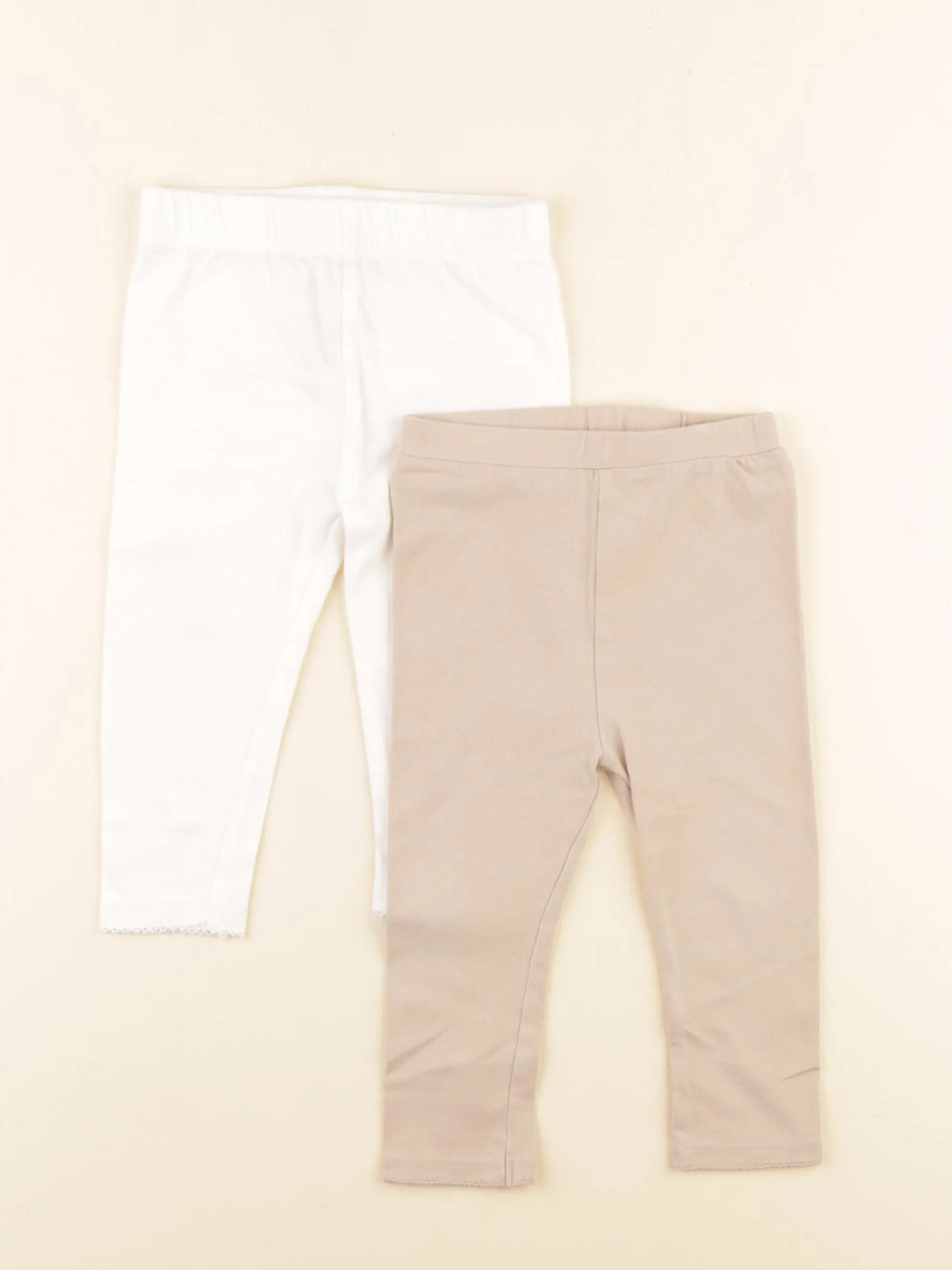 Vertbaudet - lot de 2 leggings blanc, marron - 18 mois