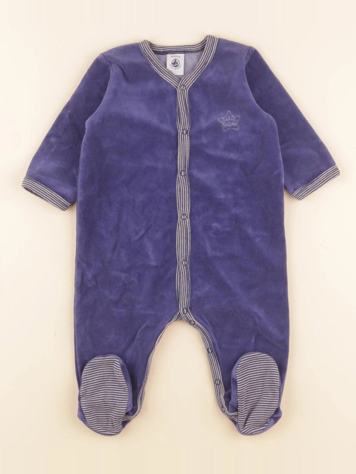 Petit Bateau - pyjama velours bleu - 6 mois