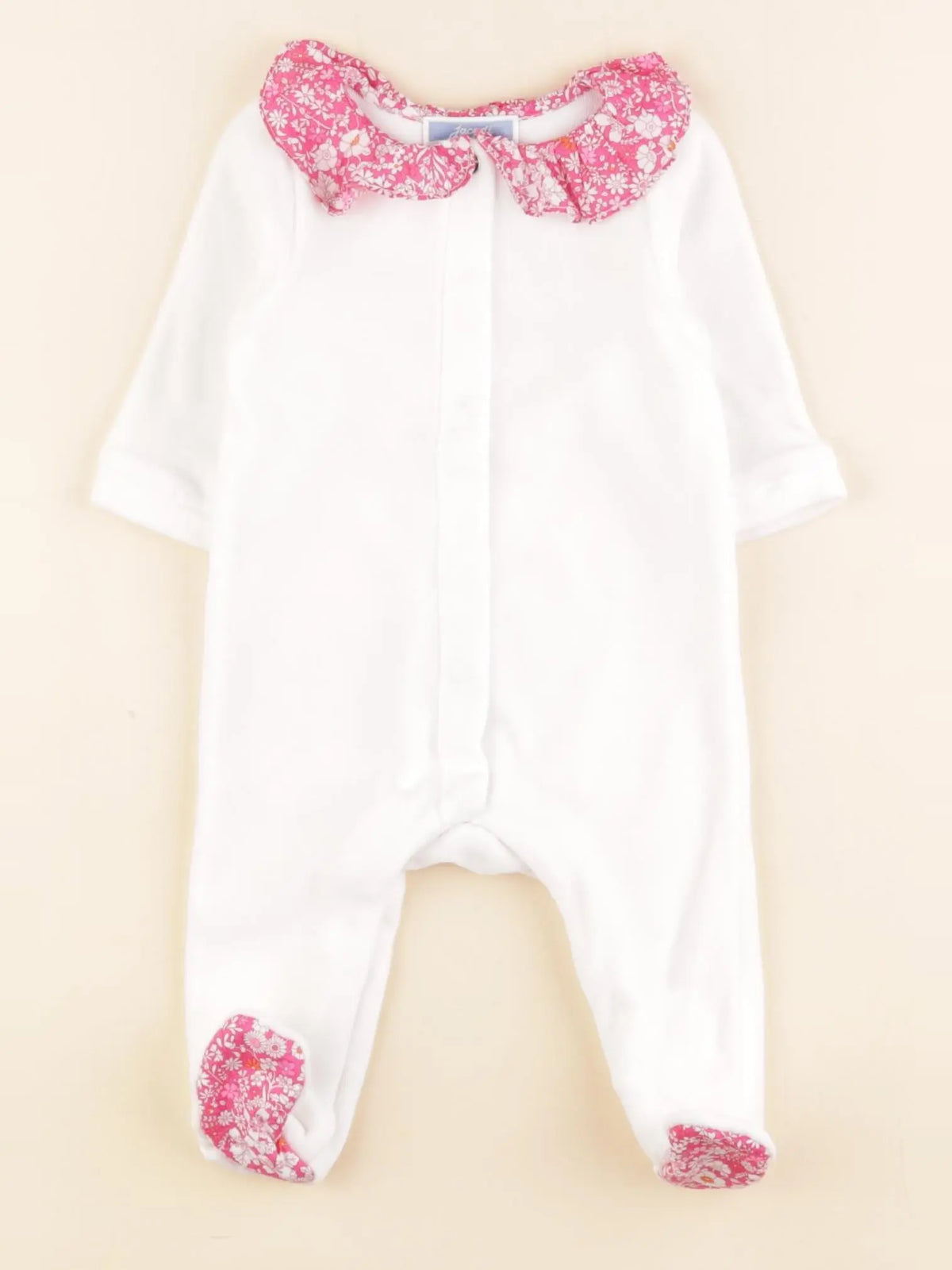 Jacadi - pyjama liberty velours blanc, rose - 3 mois