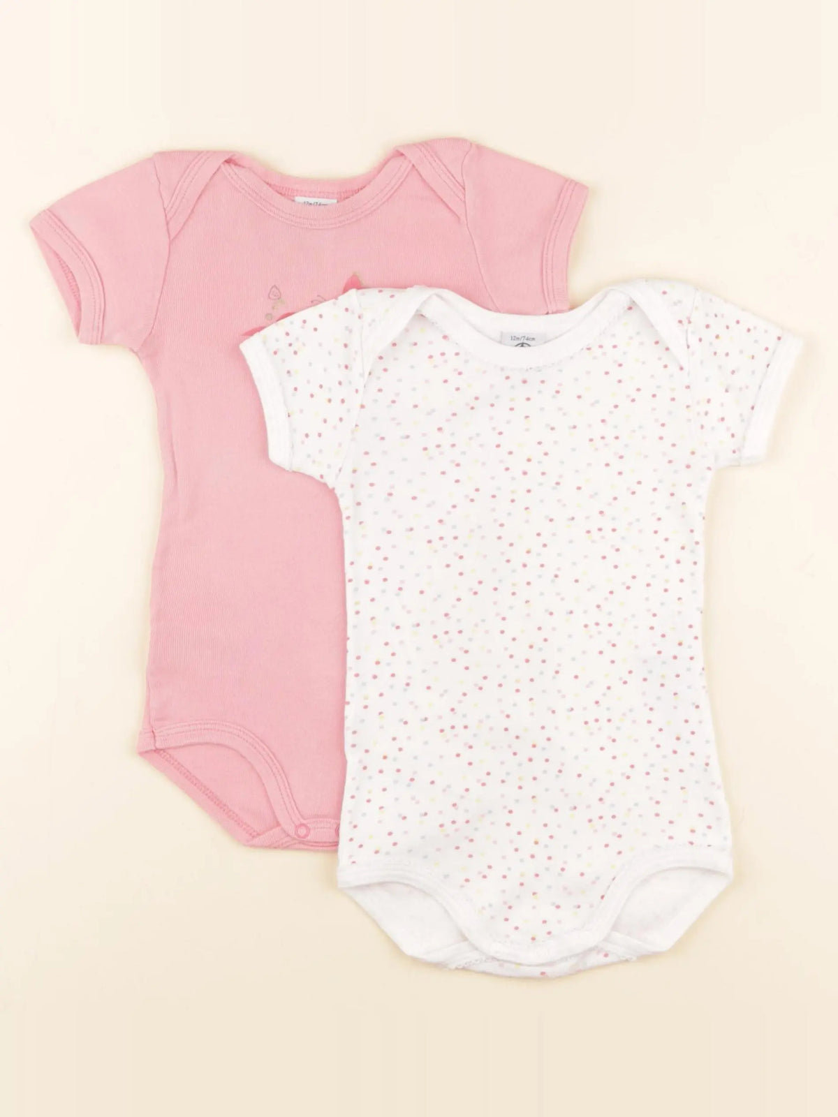 Petit Bateau - lot de 2 bodies en coton blanc, rose - 12 mois
