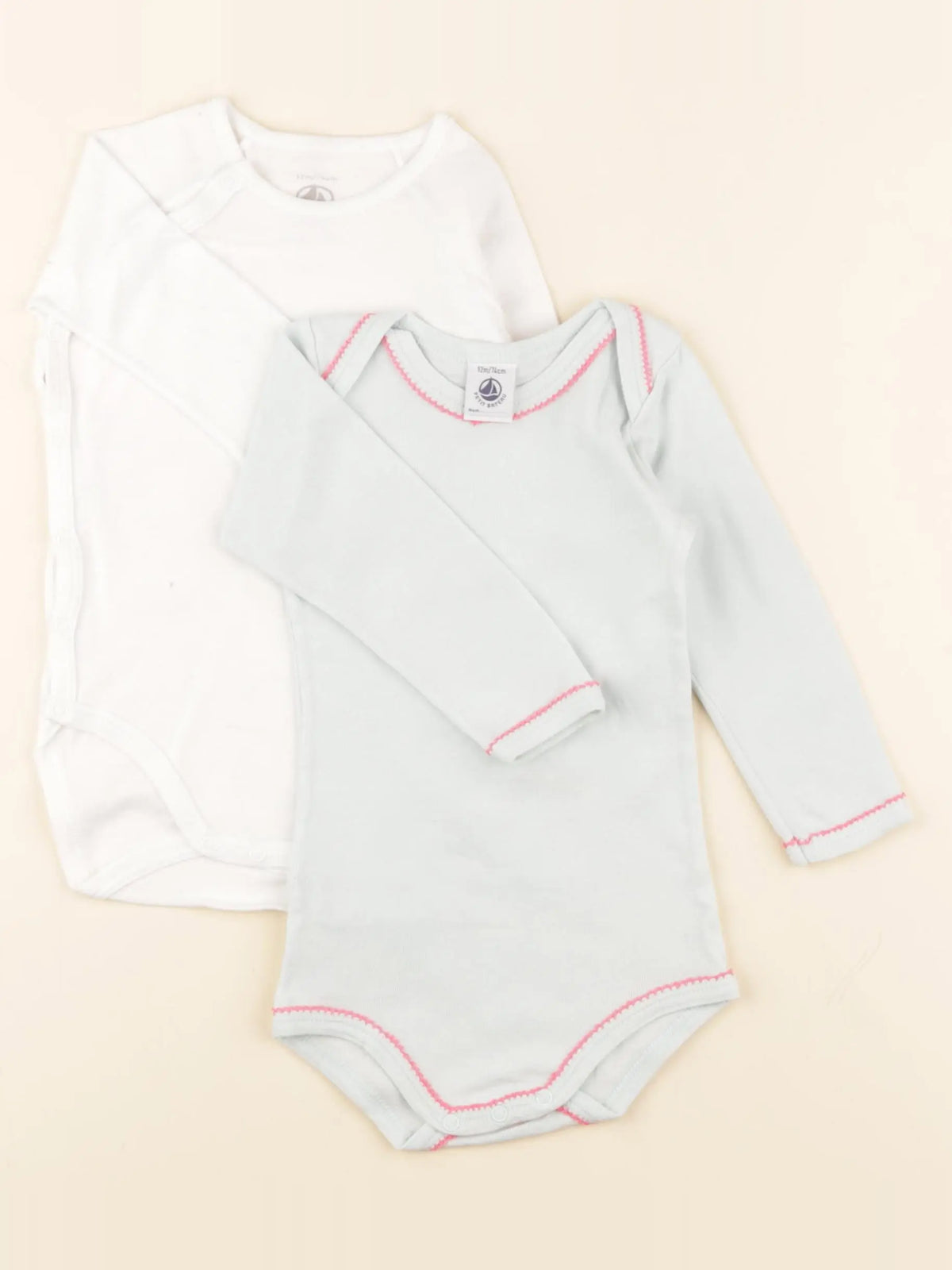 Petit Bateau - lot de 2 bodies en coton blanc, bleu - 12 mois