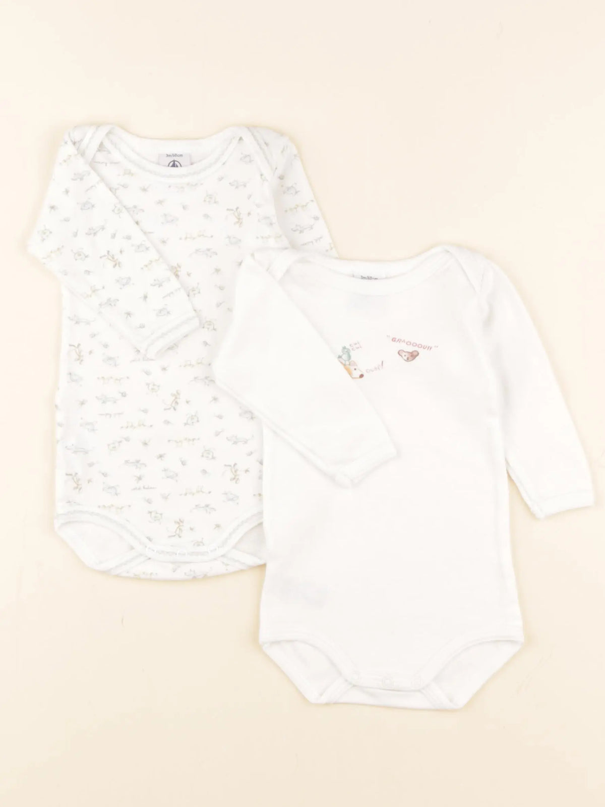 Petit Bateau - lot de 2 bodies en coton blanc - 3 mois