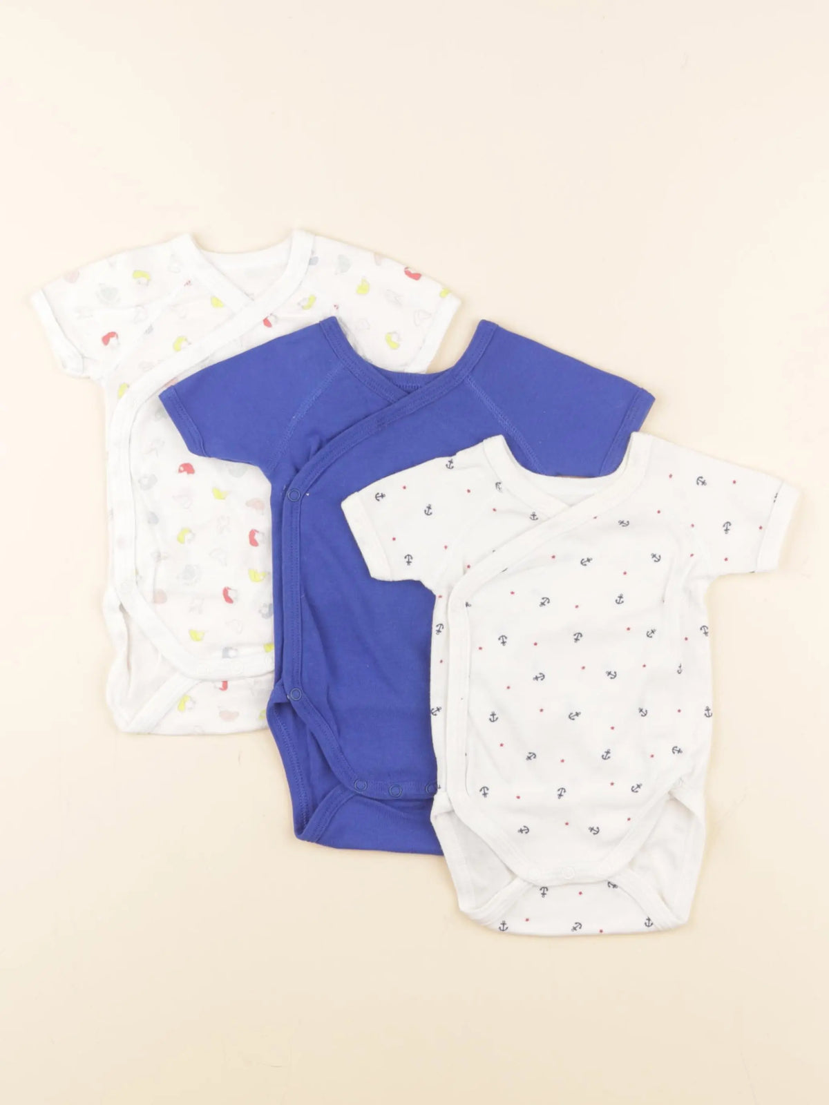Petit Bateau - lot de 3 bodies en coton blanc, bleu - 1 mois
