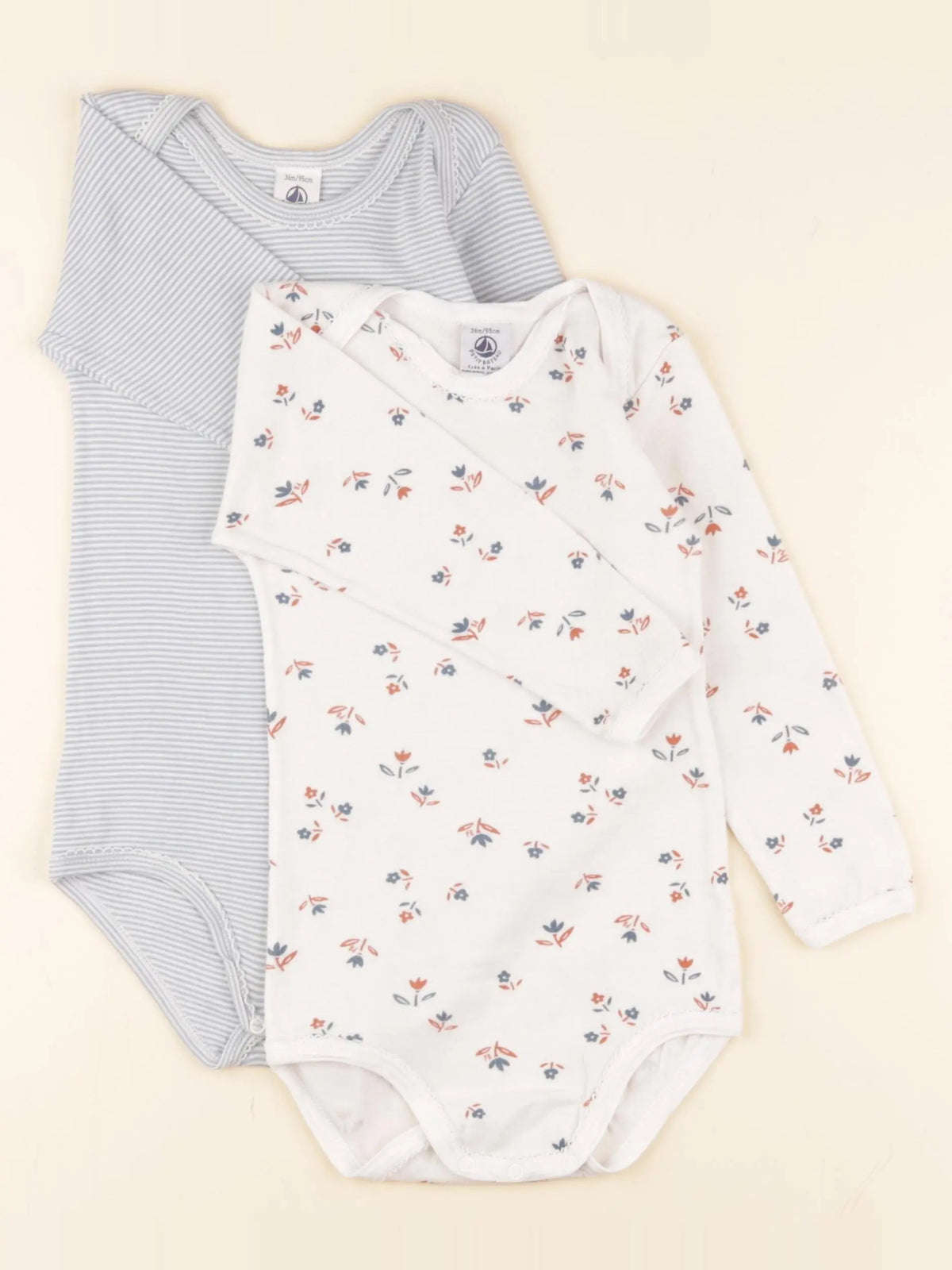 Petit Bateau - lot de 2 bodies en coton blanc, bleu - 36 mois