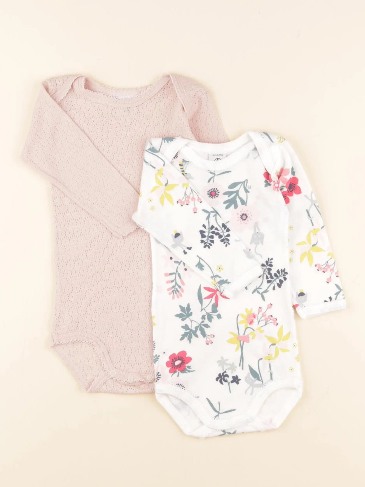 Petit Bateau - lot de 2 bodies en coton blanc, rose - 6 mois
