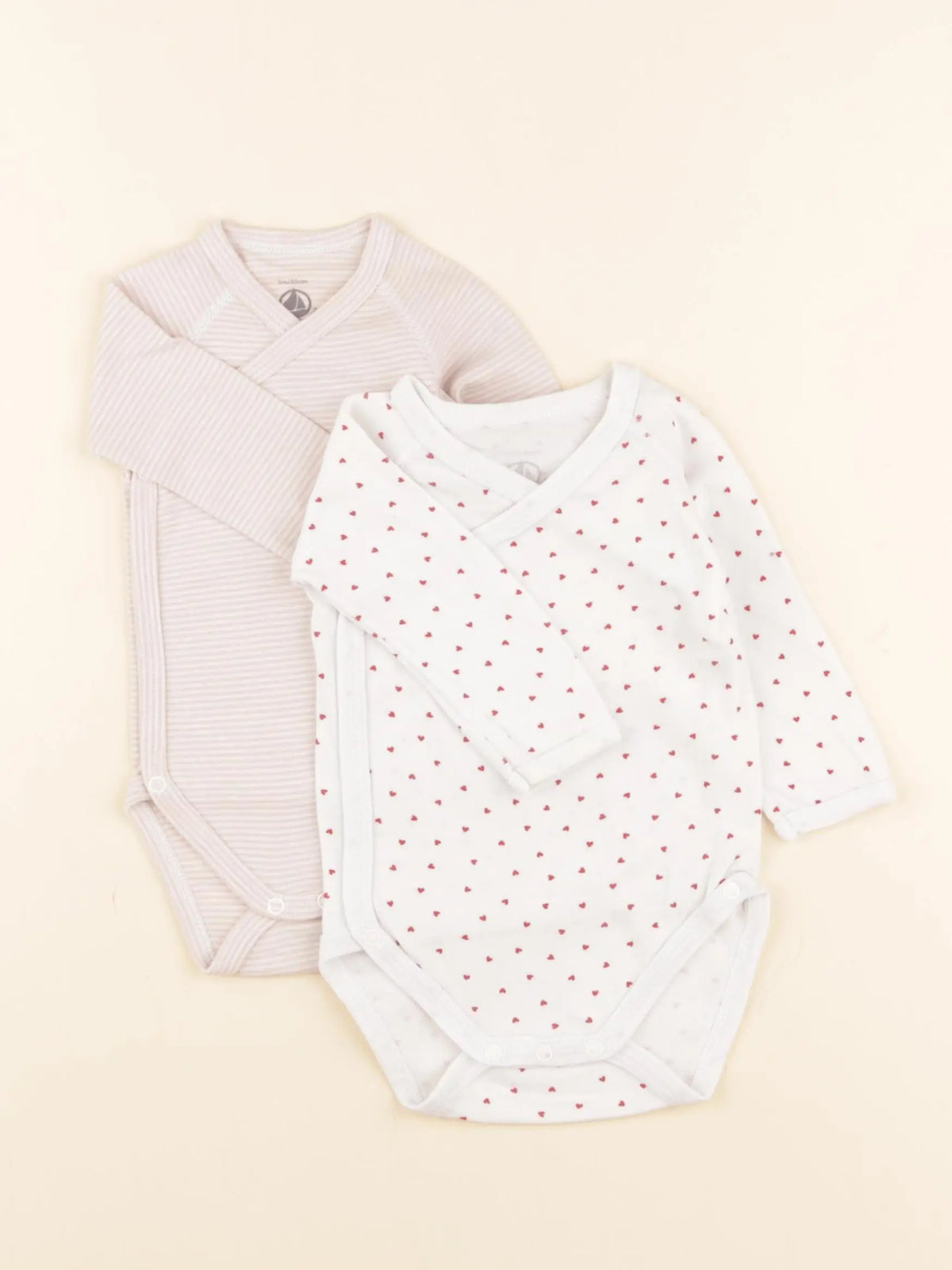 Petit Bateau - lot de 2 bodies en coton blanc, rouge, rose - 3 mois