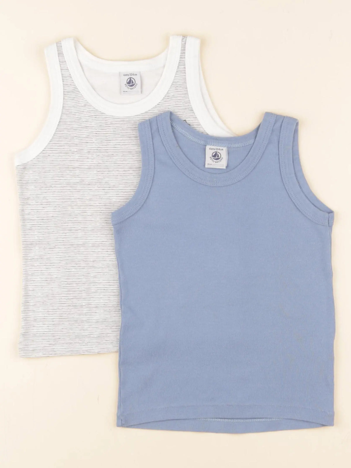 Petit Bateau - lot de 2 maillots de corps bleu, blanc - 4 ans