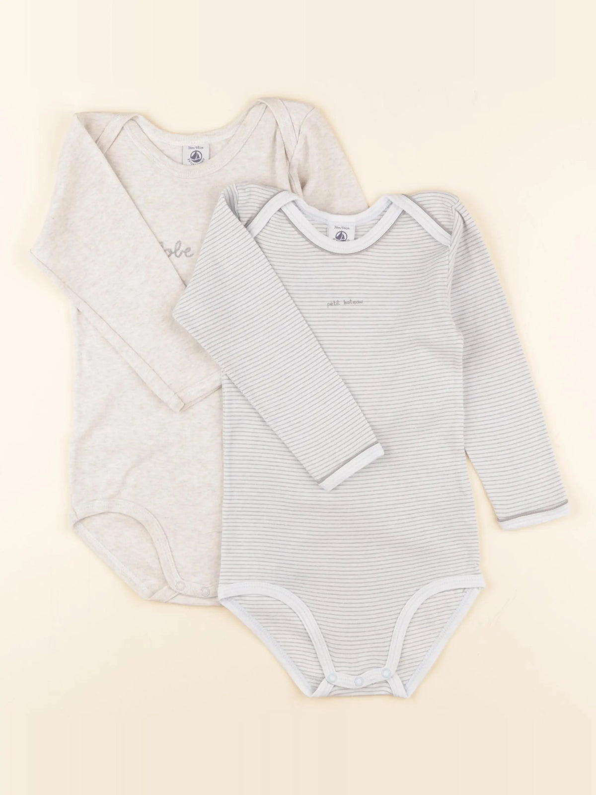 Petit Bateau - lot de 2 bodies en coton bleu, beige - 36 mois