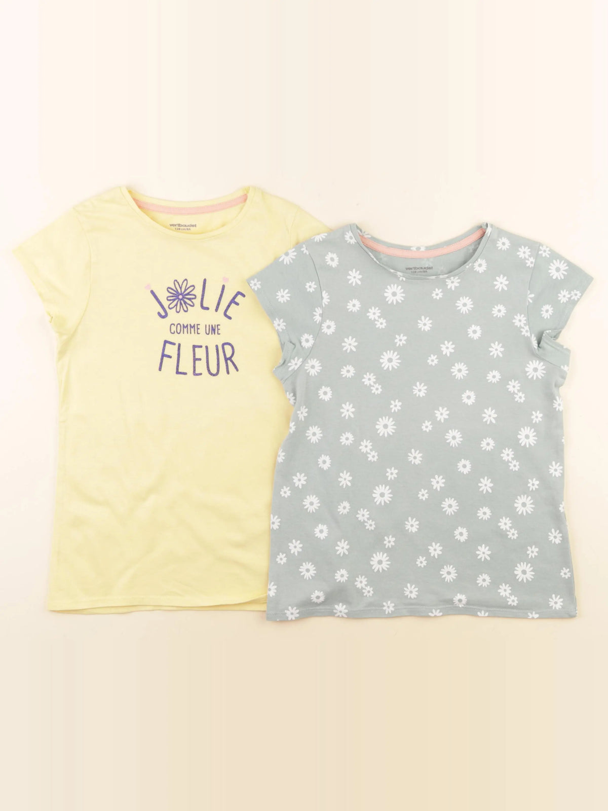 Vertbaudet - lot de 2 tee-shirts jaune, vert - 8 ans