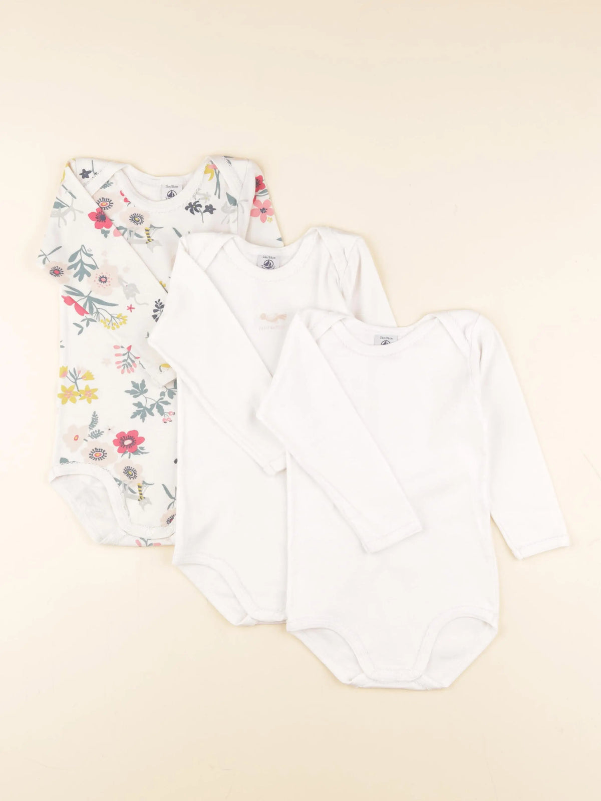 Petit Bateau - lot de 3 bodies en coton blanc - 24 mois