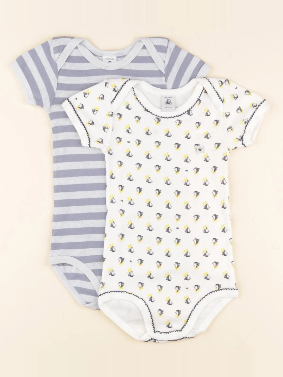 Petit Bateau - lot de 2 bodies en coton blanc, bleu - 24 mois