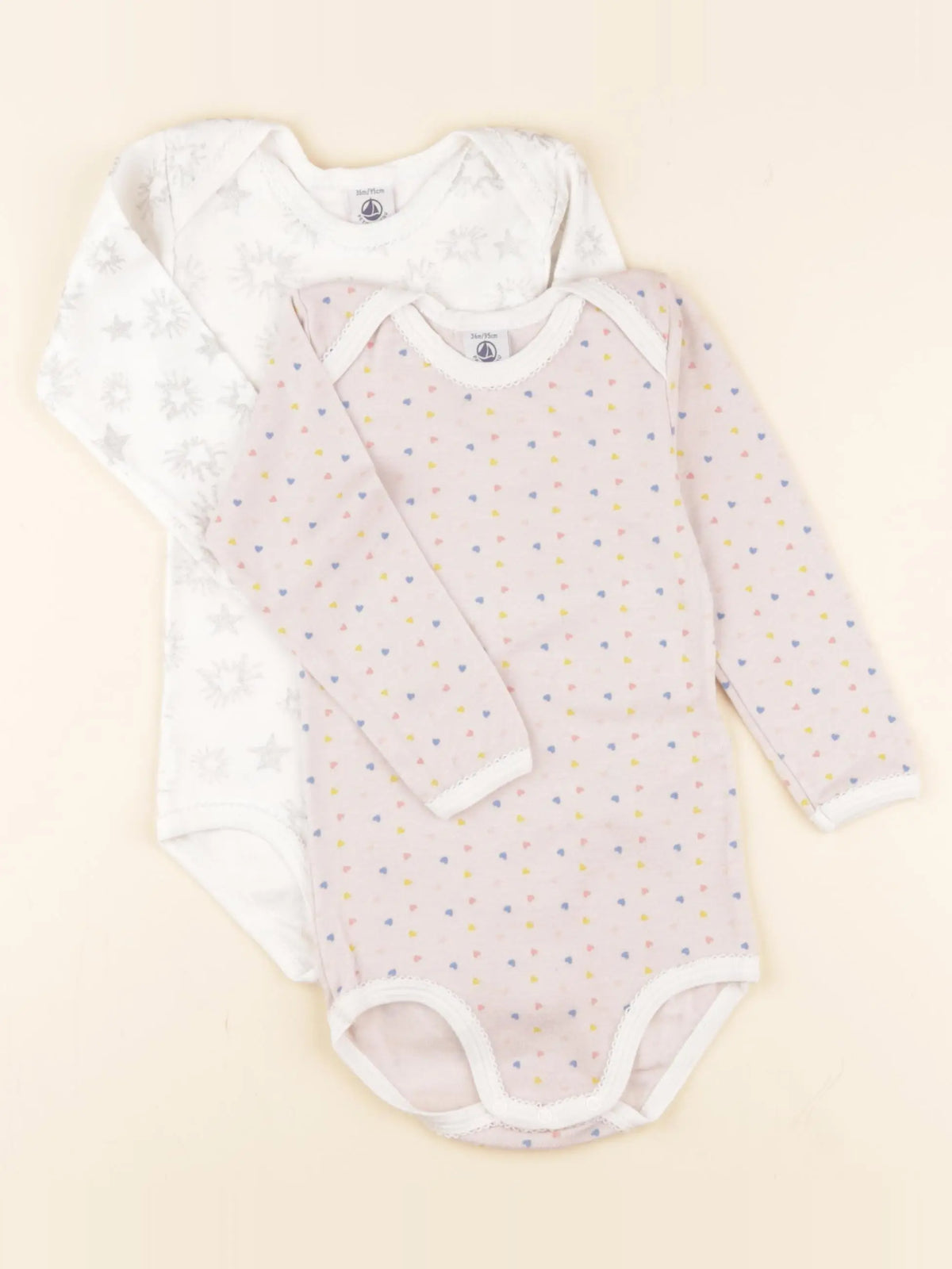 Petit Bateau - lot de 2 bodies en coton rose, blanc, argent - 36 mois