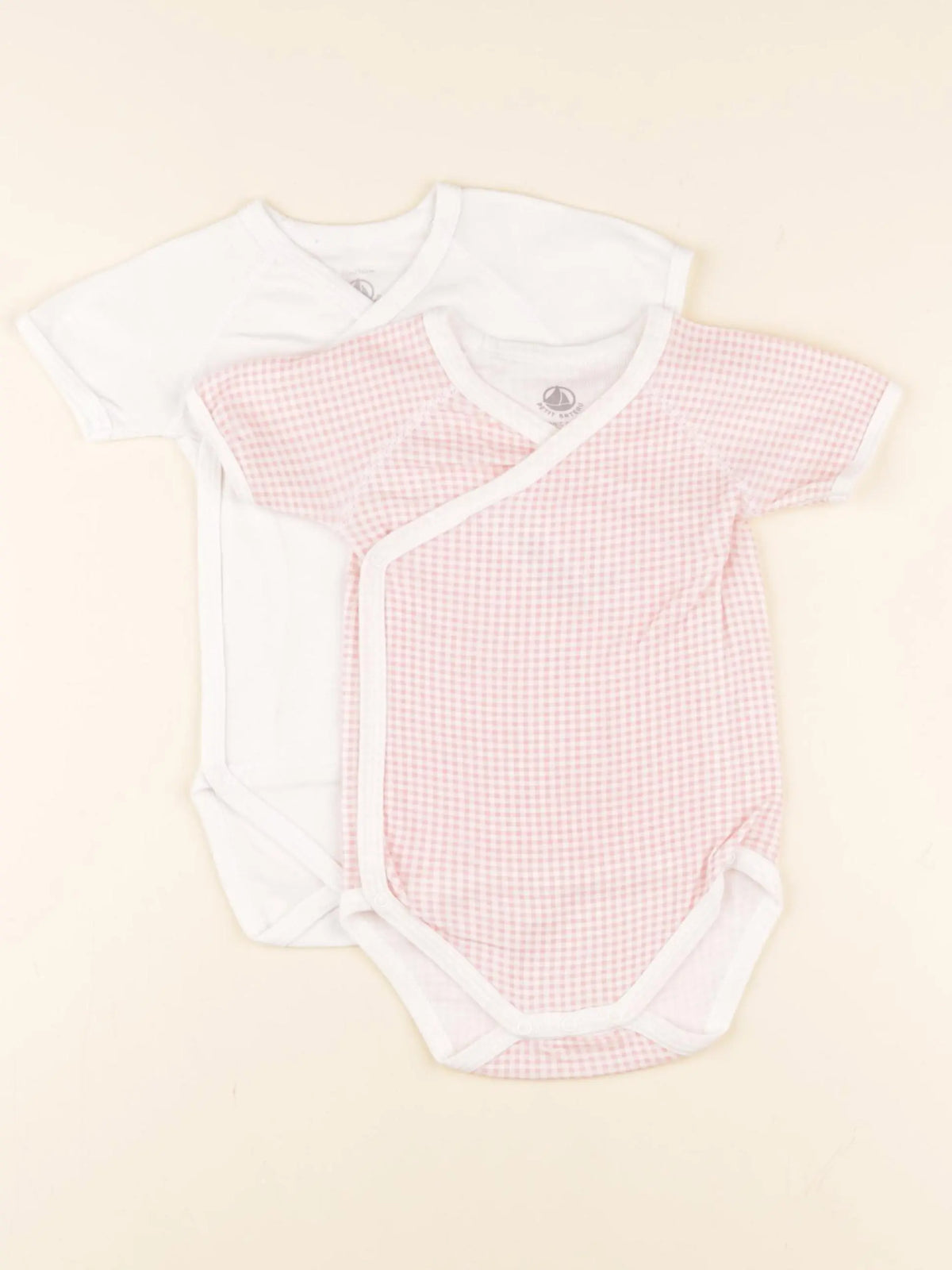 Petit Bateau - lot de 2 bodies en coton blanc, rose - 12 mois