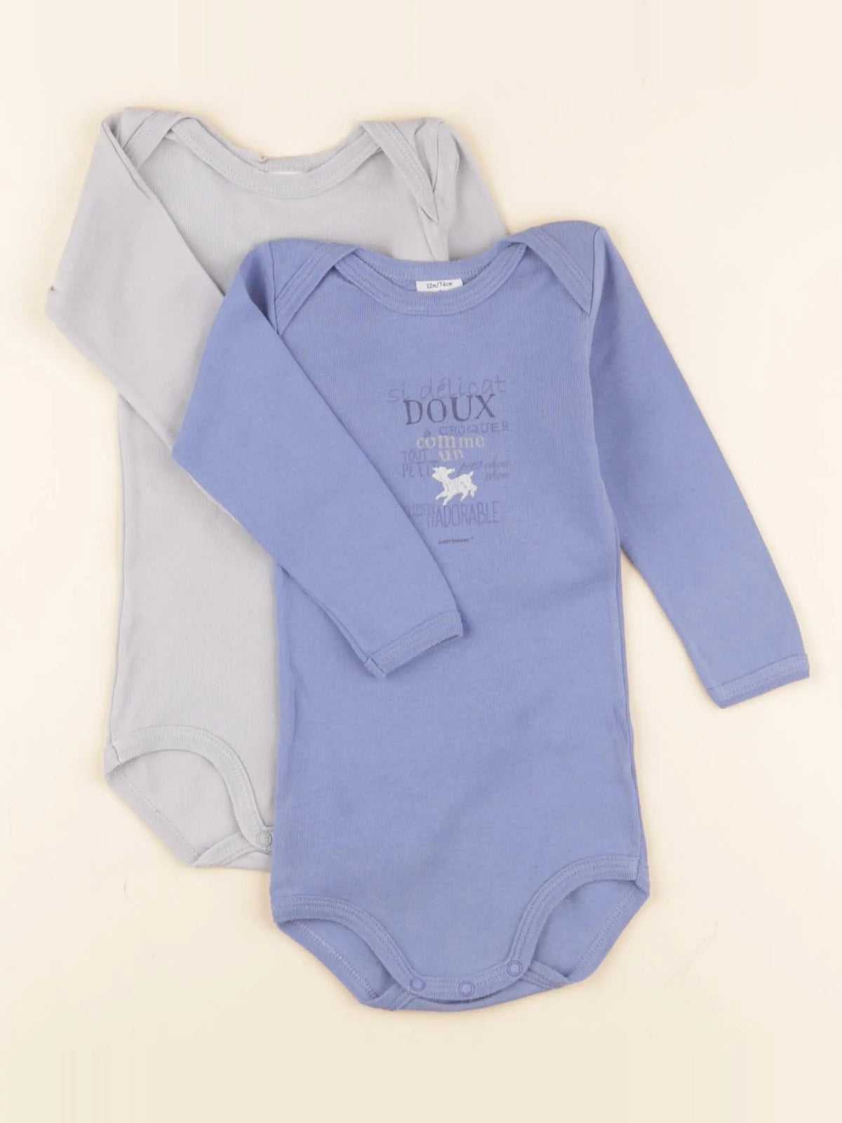 Petit Bateau - lot de 2 bodies en coton bleu - 12 mois