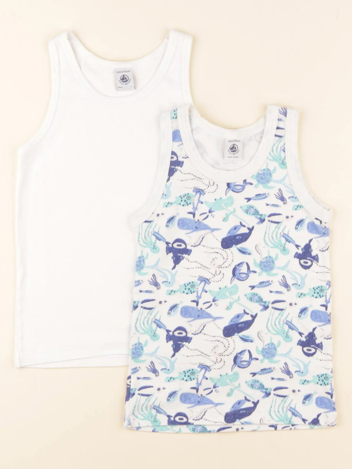 Petit Bateau - lot de 2 maillots de corps bleu, blanc - 6 ans