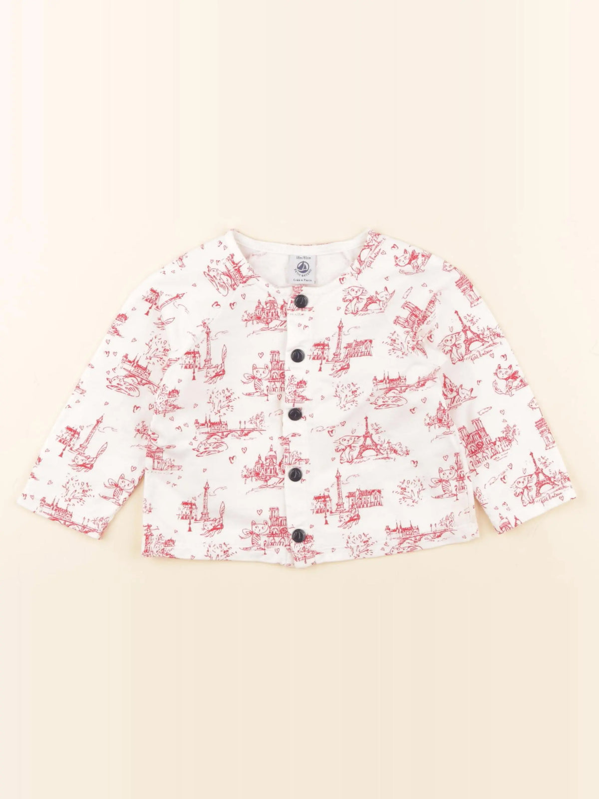 Petit Bateau - sweat blanc, rouge - 18 mois