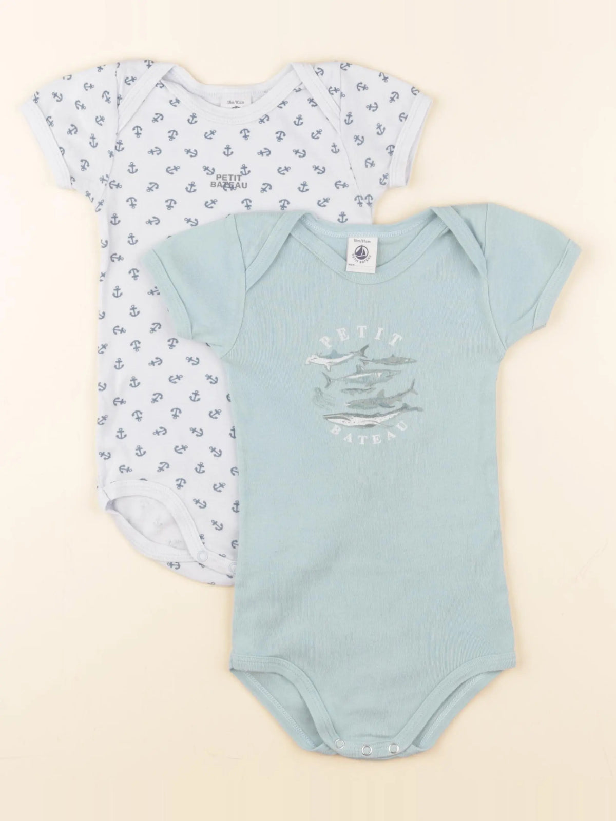 Petit Bateau - lot de 2 bodies en coton bleu - 18 mois
