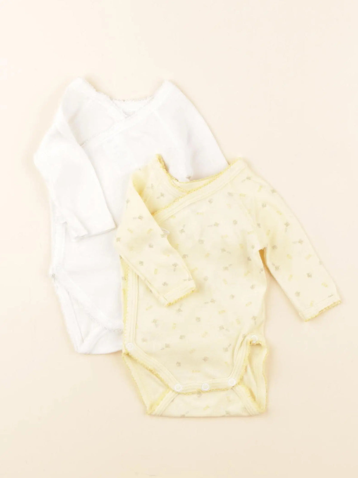 Petit Bateau - lot de 2 bodies en coton blanc, jaune - 0 mois