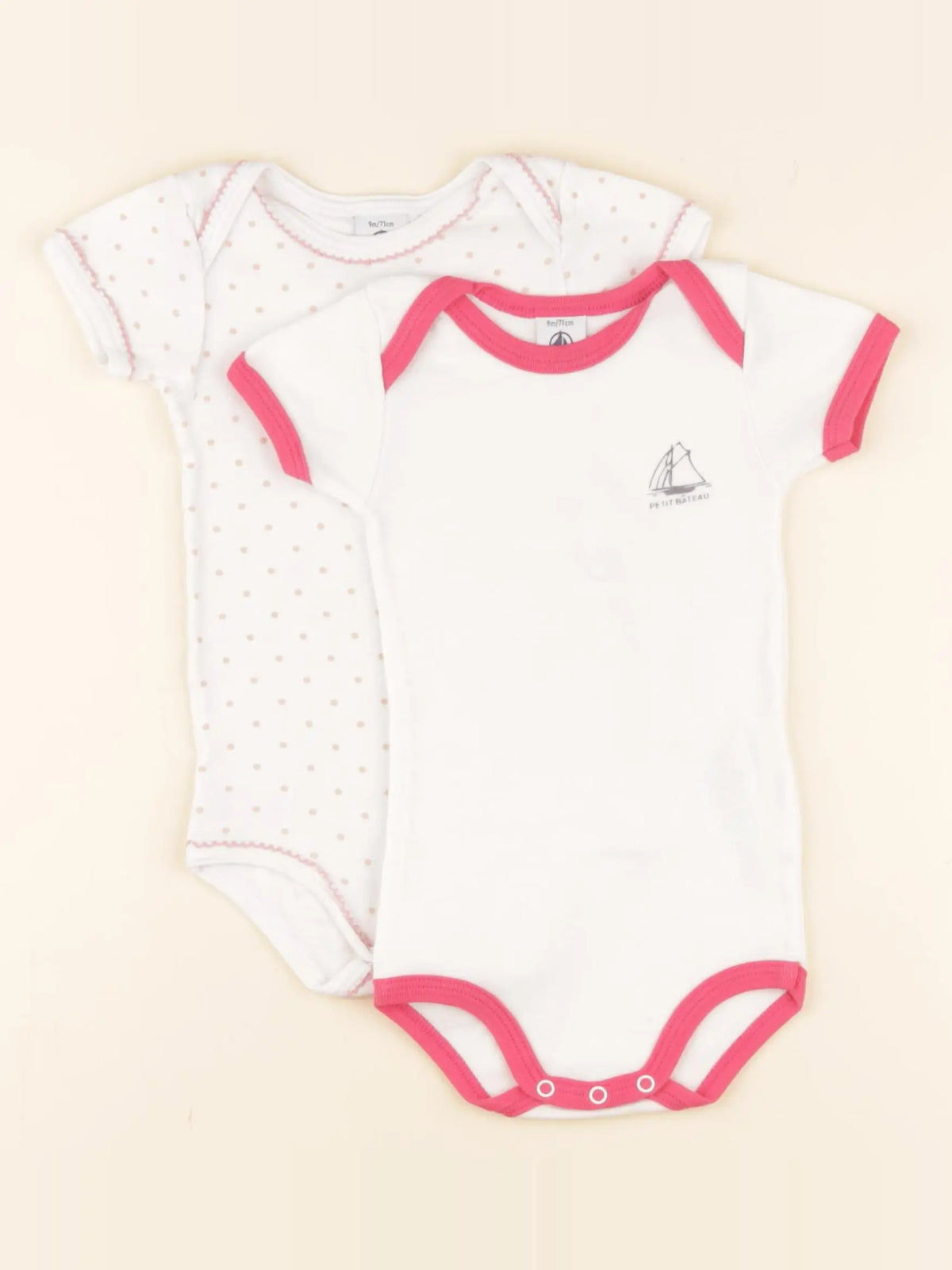Petit Bateau - lot de 2 bodies en coton blanc, rose - 9 mois
