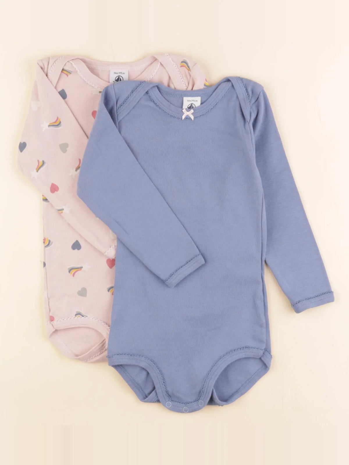Petit Bateau - lot de 2 bodies en coton bleu, rose - 36 mois
