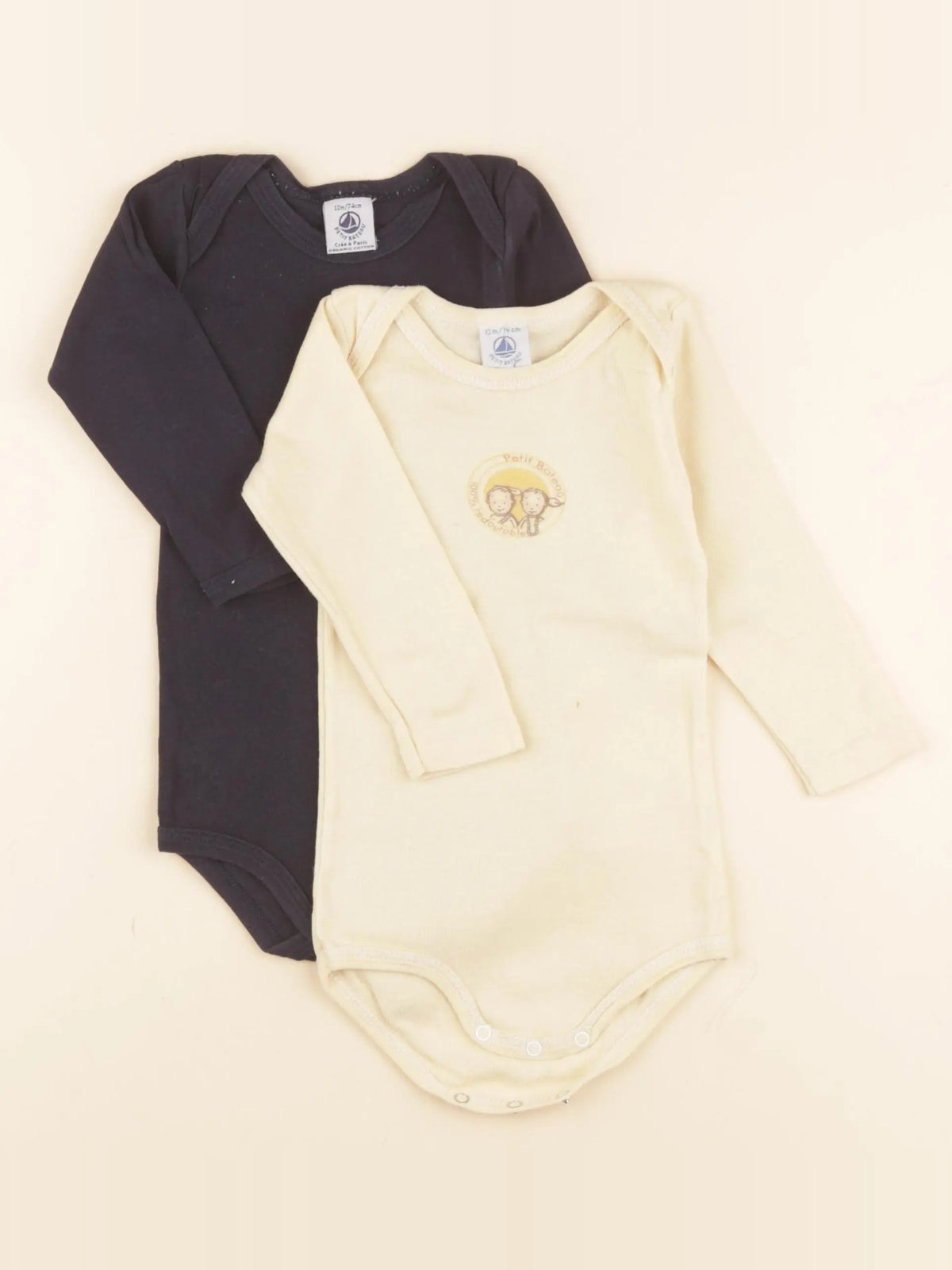 Petit Bateau - lot de 2 bodies en coton jaune, bleu - 12 mois