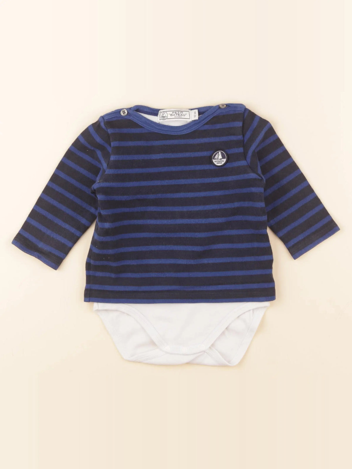 Petit Bateau - body tee-shirt bleu, blanc - 12 mois