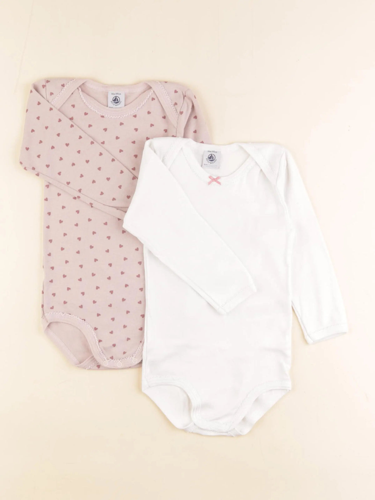 Petit Bateau - lot de 2 bodies en coton blanc, rose - 36 mois