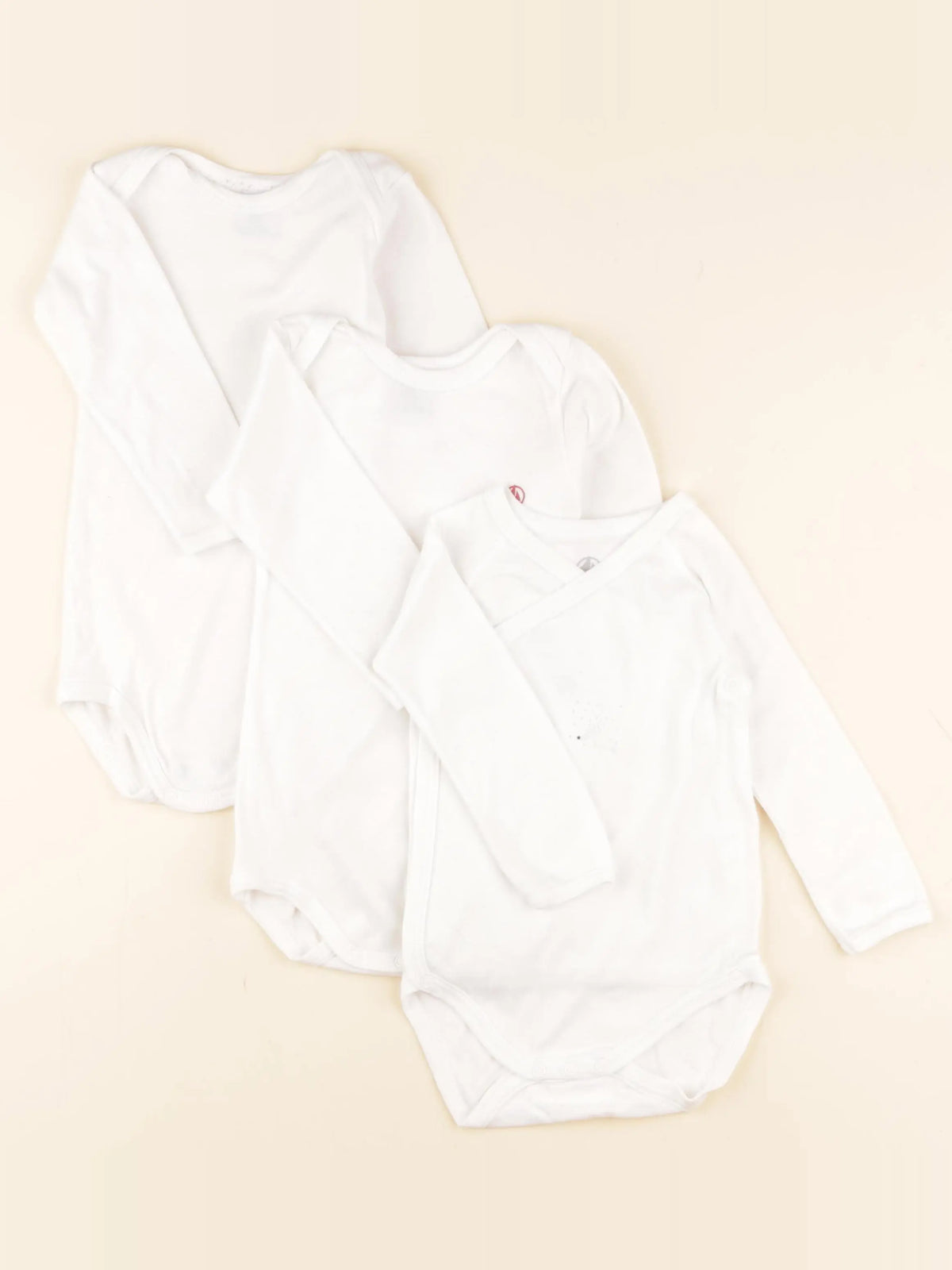 Petit Bateau - lot de 3 bodies en coton blanc - 12 mois