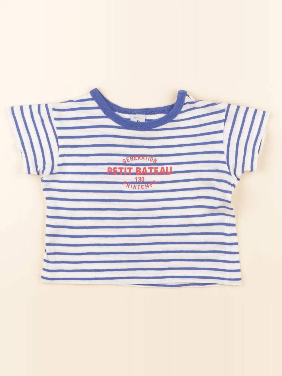 Petit Bateau - tee-shirt blanc, bleu - 12 mois