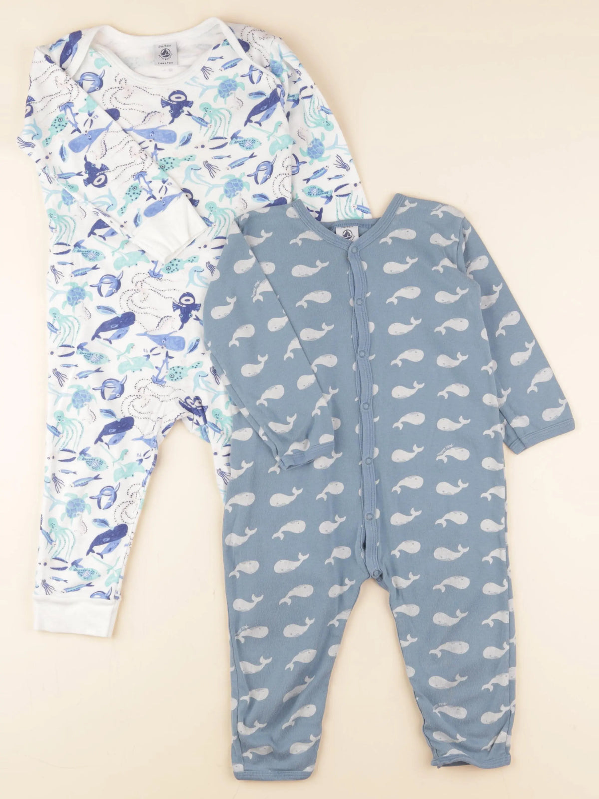 Petit Bateau - lot de 2 pyjamas coton bleu - 24 mois