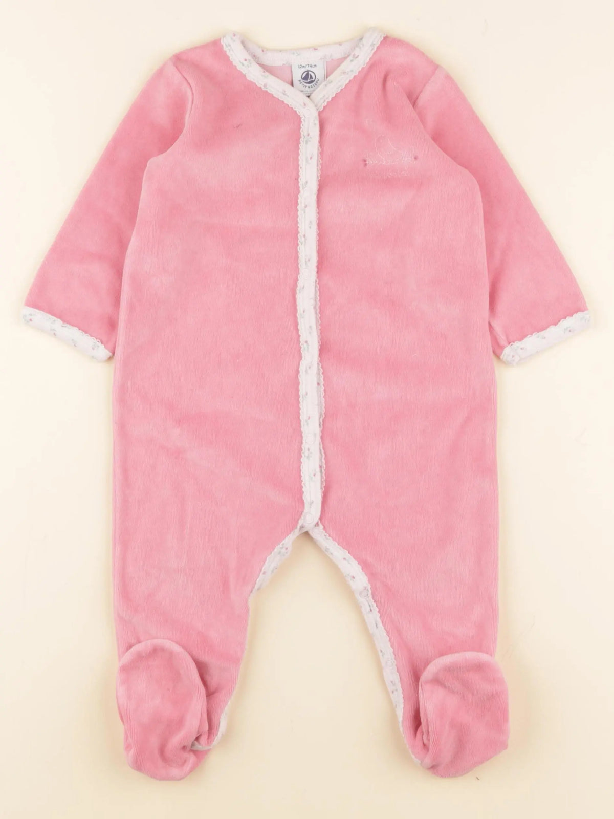 Petit Bateau - pyjama velours rose - 12 mois
