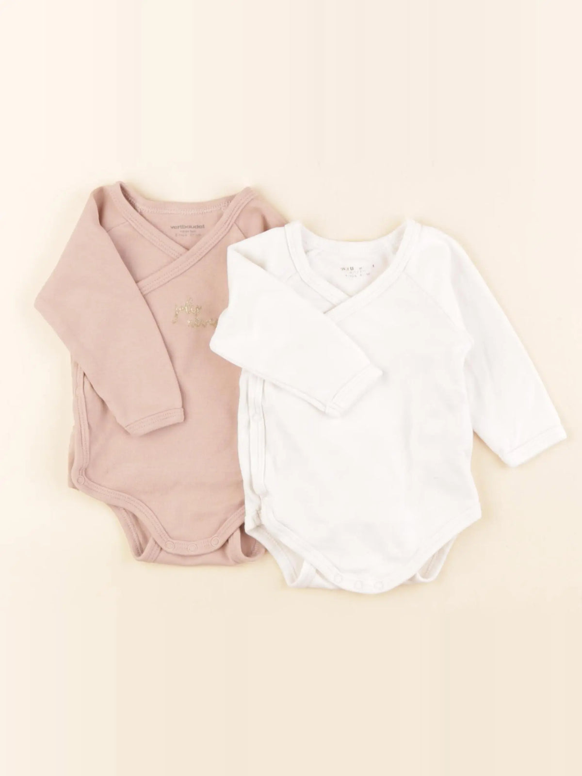 Vertbaudet - lot de 2 bodies en coton blanc, rose - 6 mois