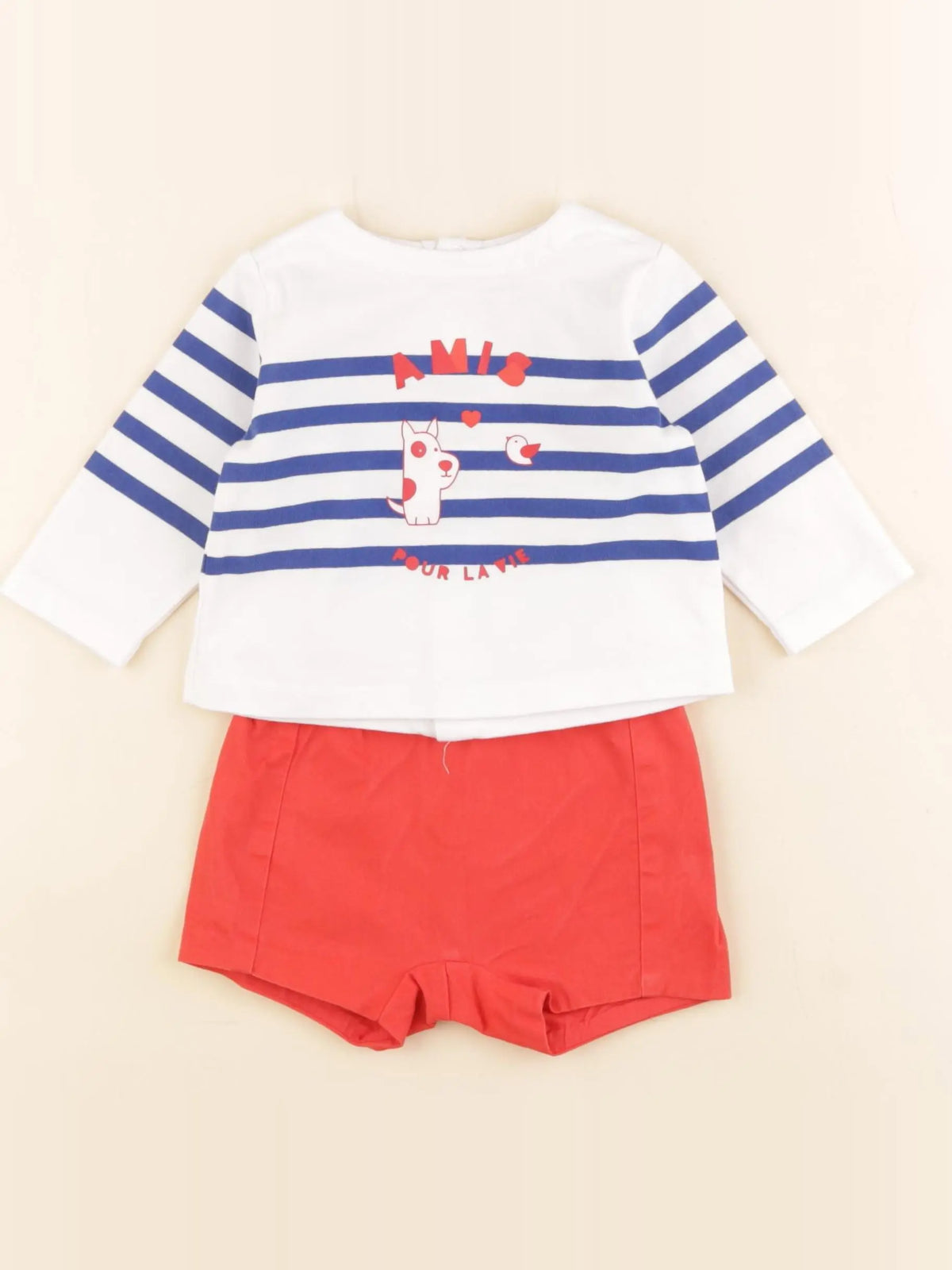 Jacadi - ensemble bleu, rouge - 6 mois