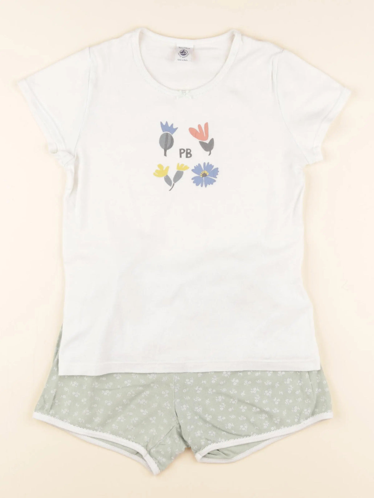 Petit Bateau - pyjama coton blanc, vert - 8 ans
