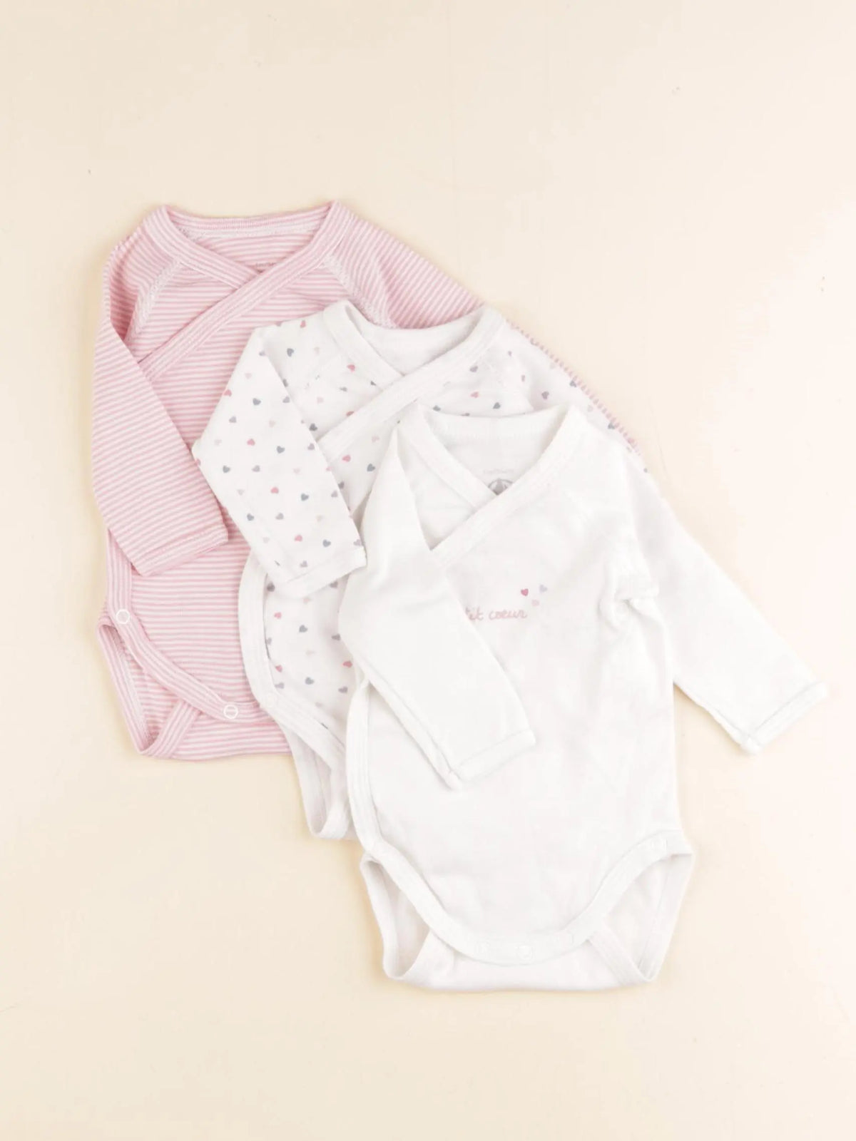 Petit Bateau - lot de 3 bodies en coton blanc, rose - 1 mois